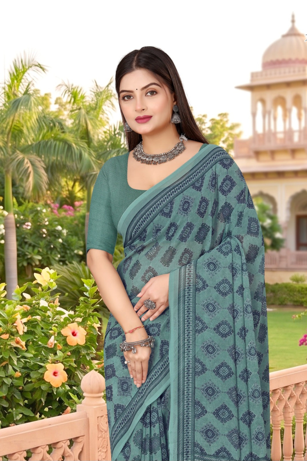 2215 Very Heavy Georgette Flower Print Saree
