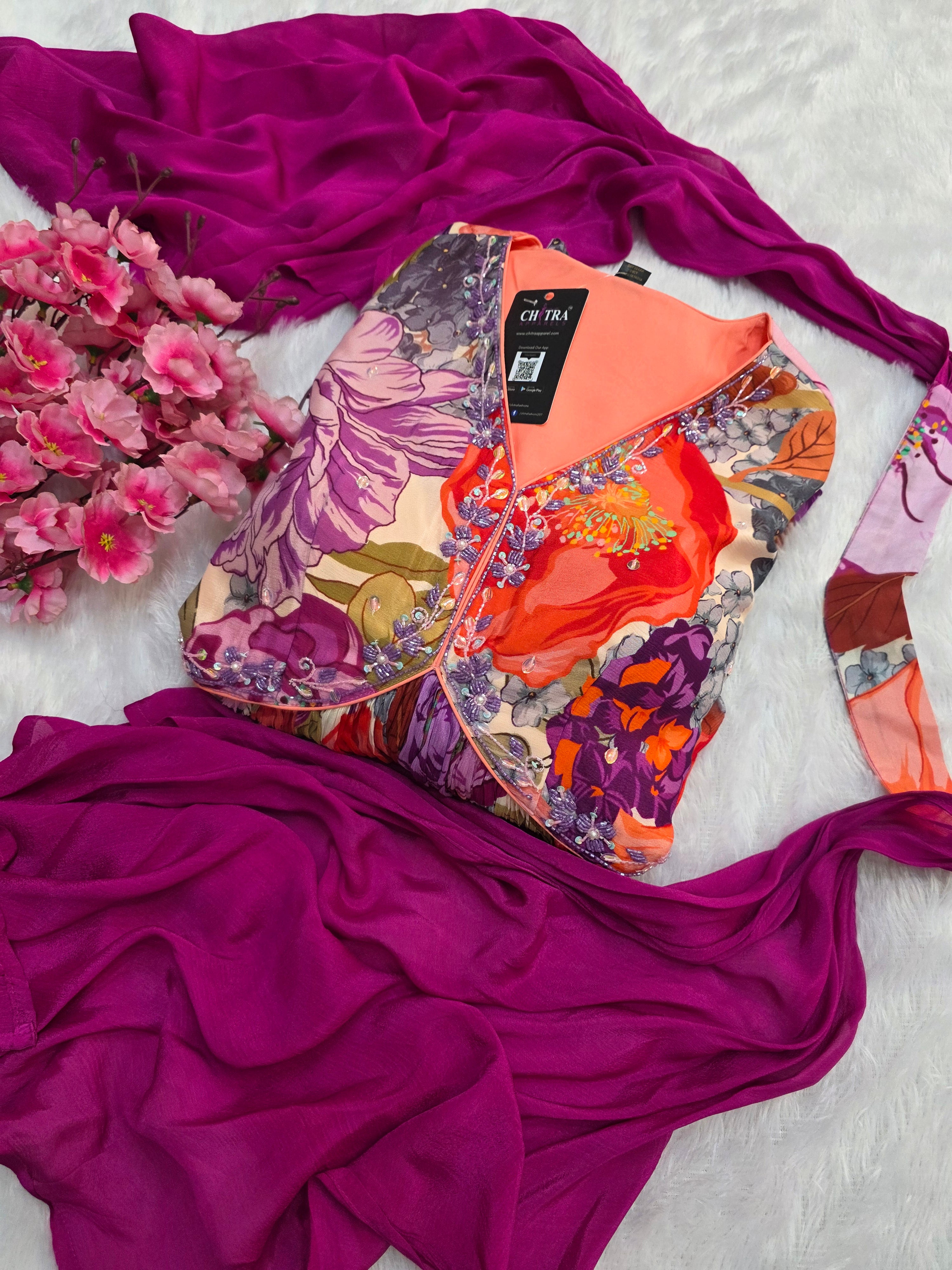 C81006 Very Unique Pure Chinon Silk Designer Printed Gown