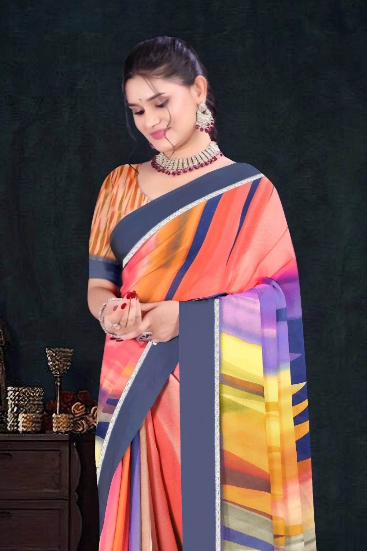 2400 Chitra Special Georgette Crepe Silk Digital Print Saree
