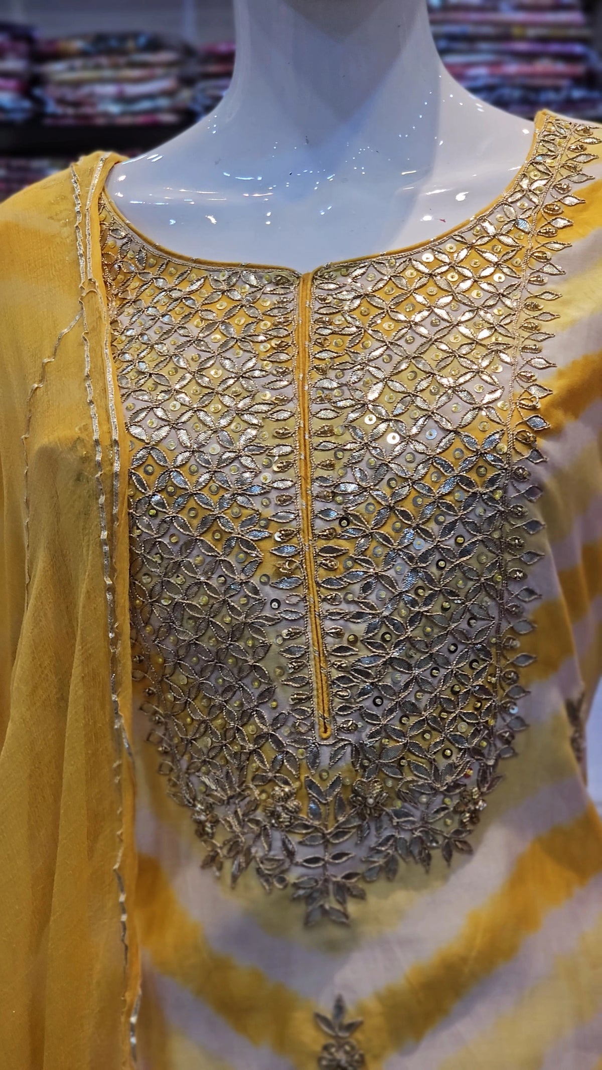 9563 Premium Yellow Uppada Silk Leheriya Sharara Set with Hand Gota Work