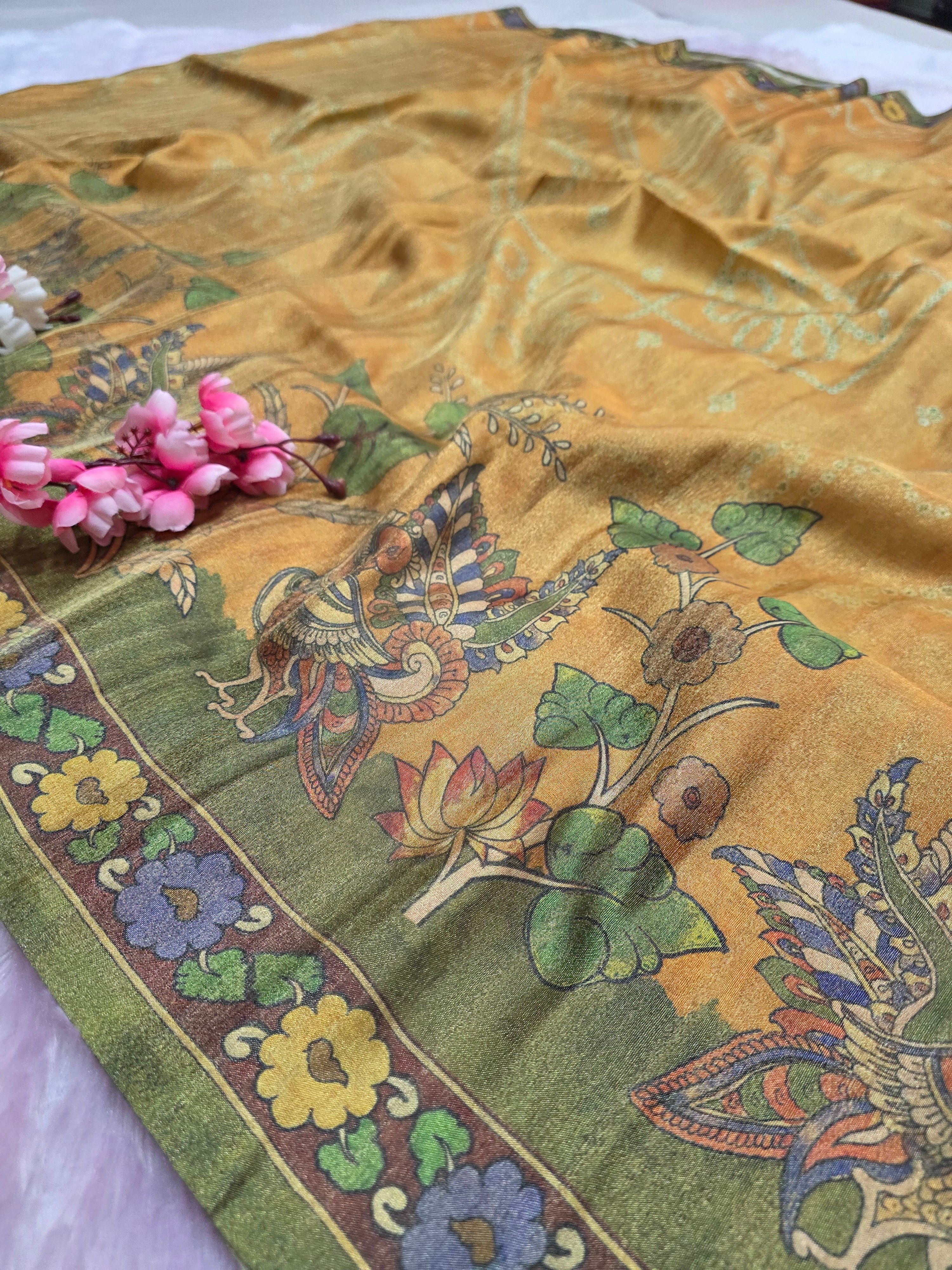 CA0795 Soft Tissue Silk Designer Printed Saree - Mustered