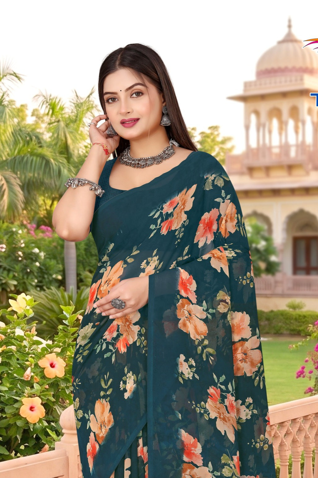 2209 Very Heavy Georgette Flower Print Saree