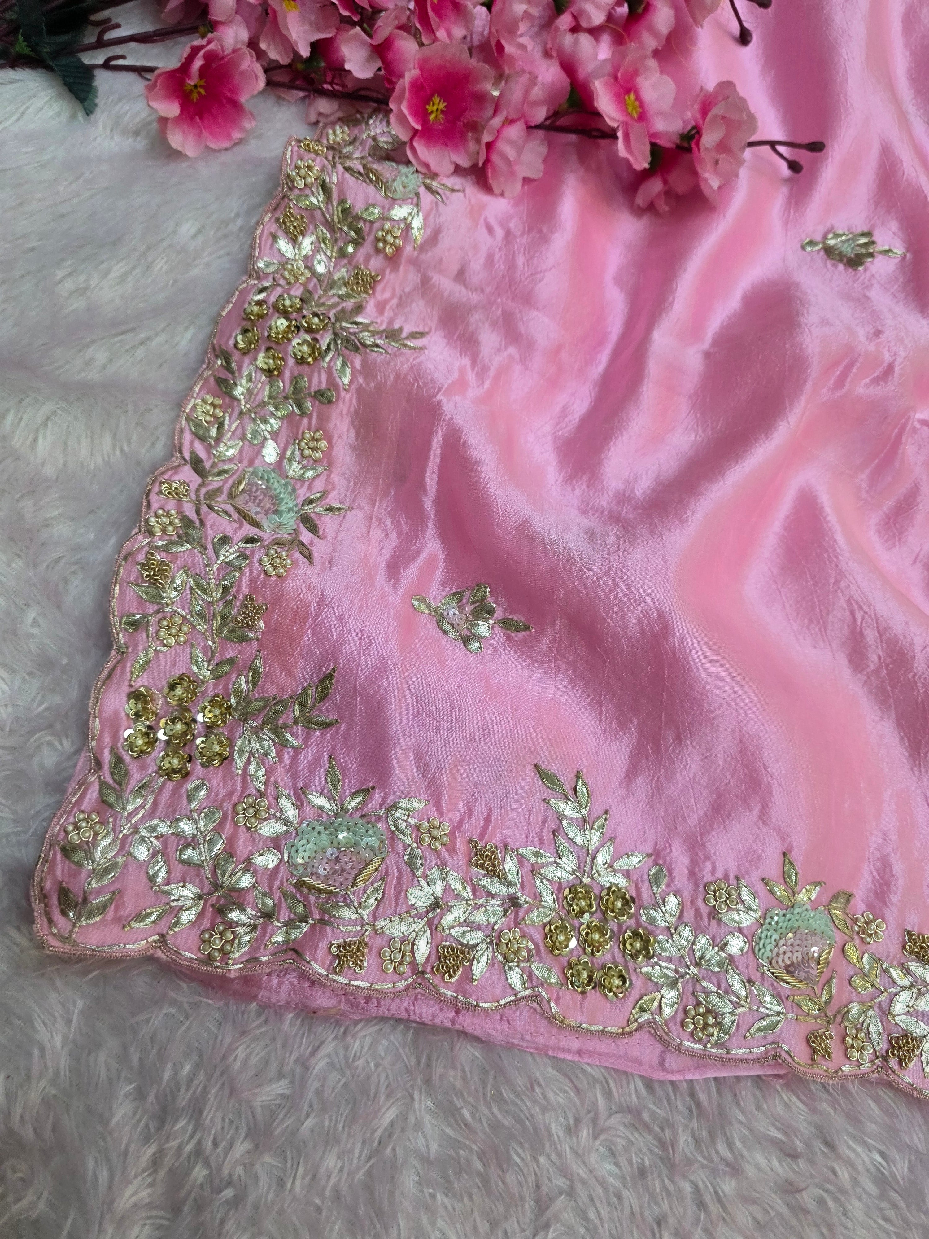 8417 Traditional and Stylish Dual Shade Pure Russian Silk Saree with Hand Gotawork & Zardosi Work