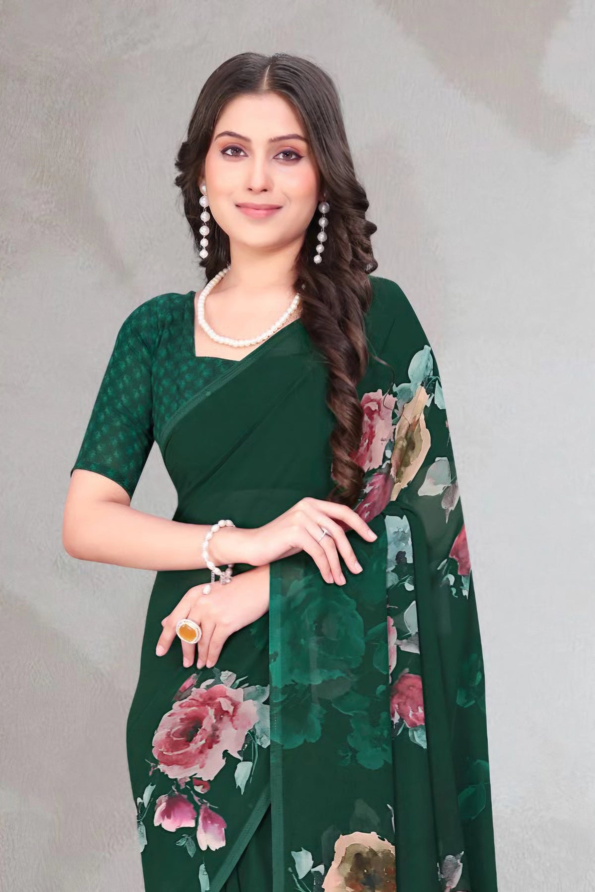 2409 Very Soft Georgette Flower Print Saree