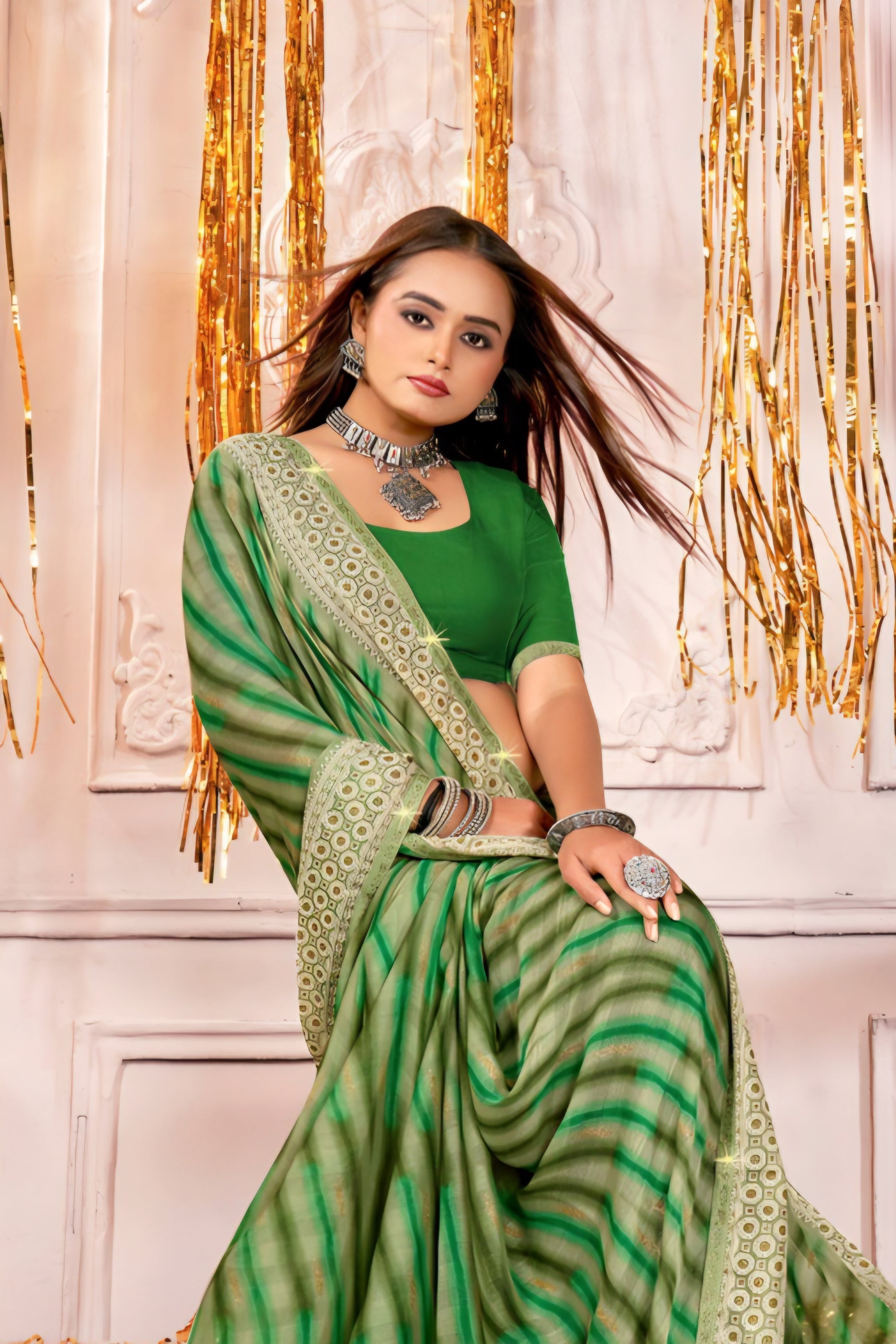 920004 Very Soft Crepe Silk Printed Saree - Green