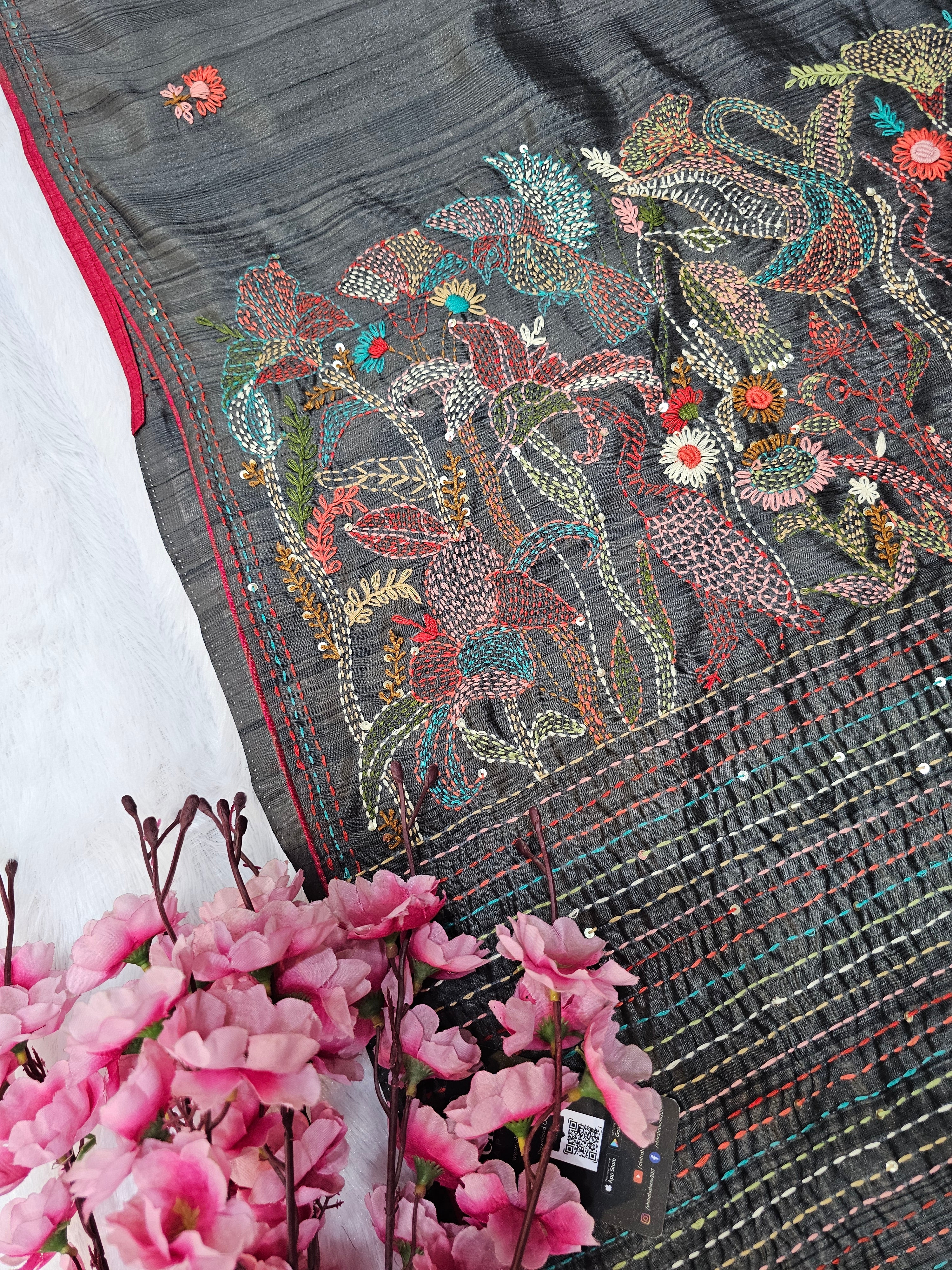 शुद्ध टसर सिल्क हाथ से बनी लेहरिया साड़ी प्रीमियम गोटापट्टी वर्क के साथ - 8837