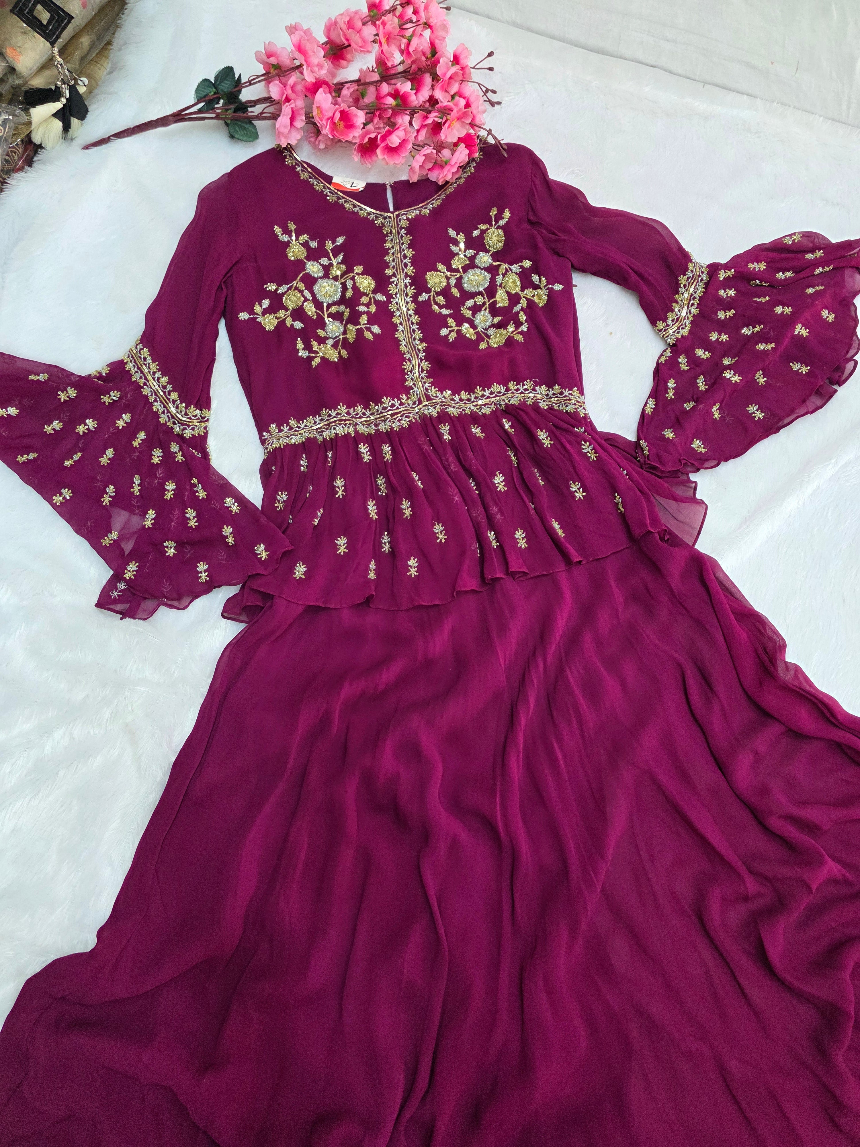 C77006 Premium Pure Georgette Designer Gown With Head Cutdana Work