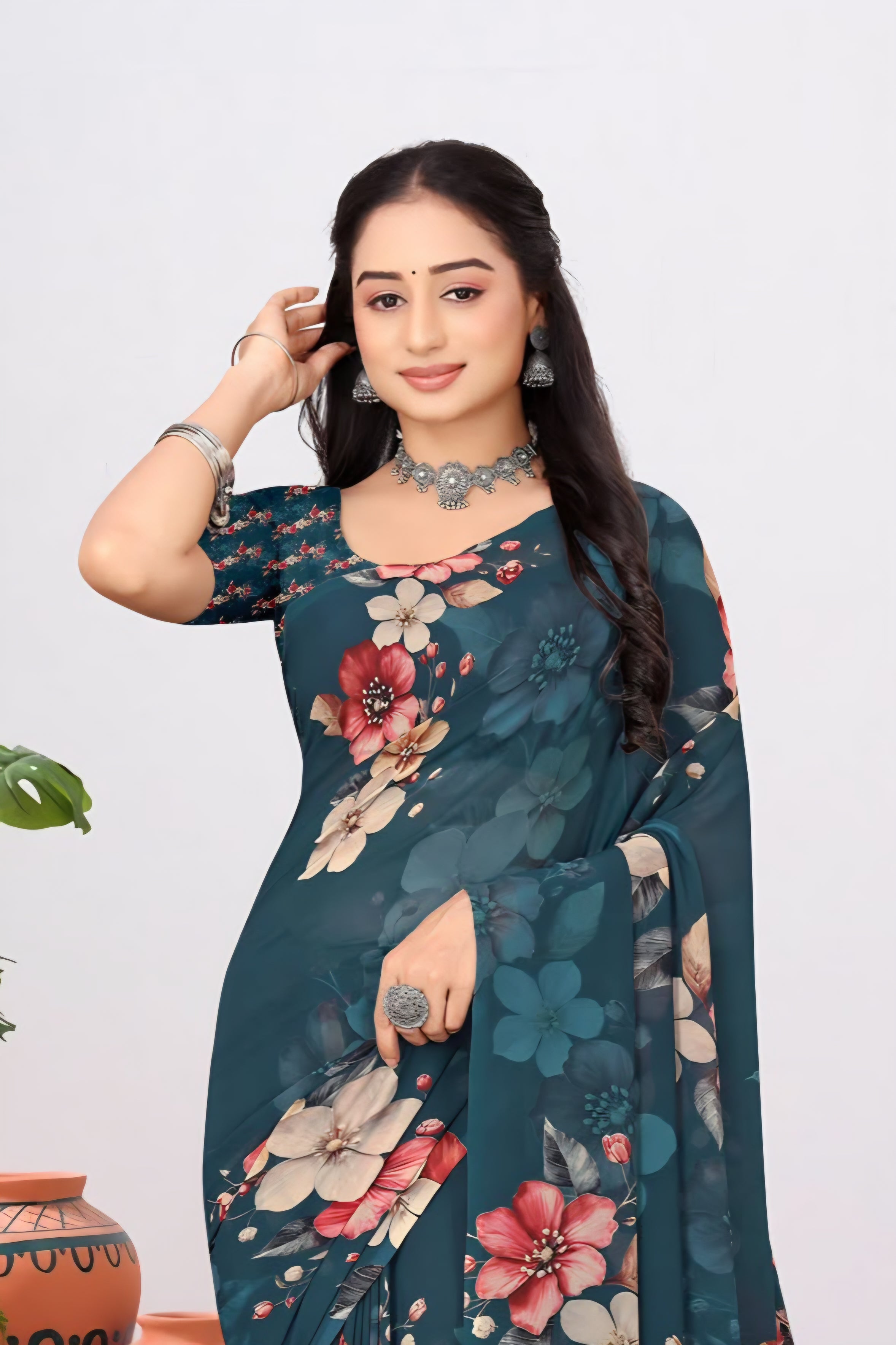 2273 Very Soft Georgette Flower Print Saree
