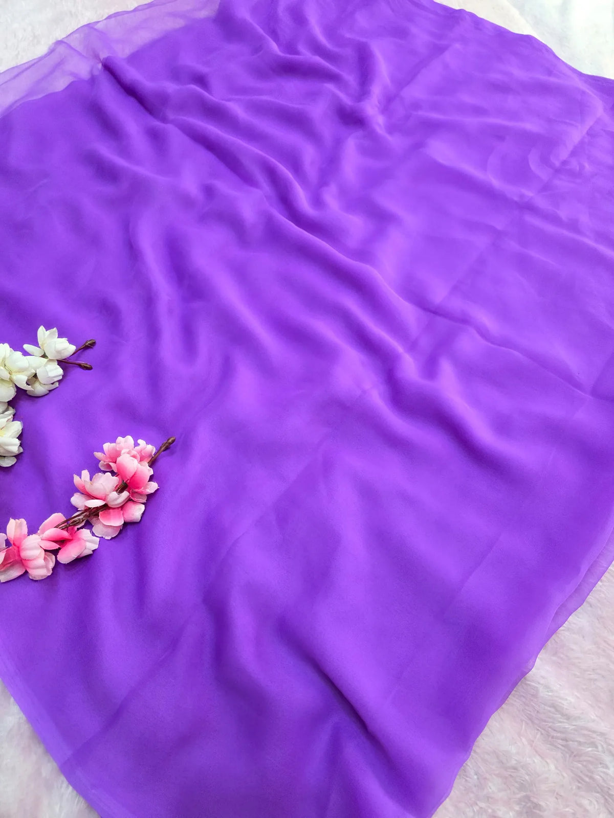 CA1520 Designer Soft Georgette Plain Saree with Designs Blouse - Purple