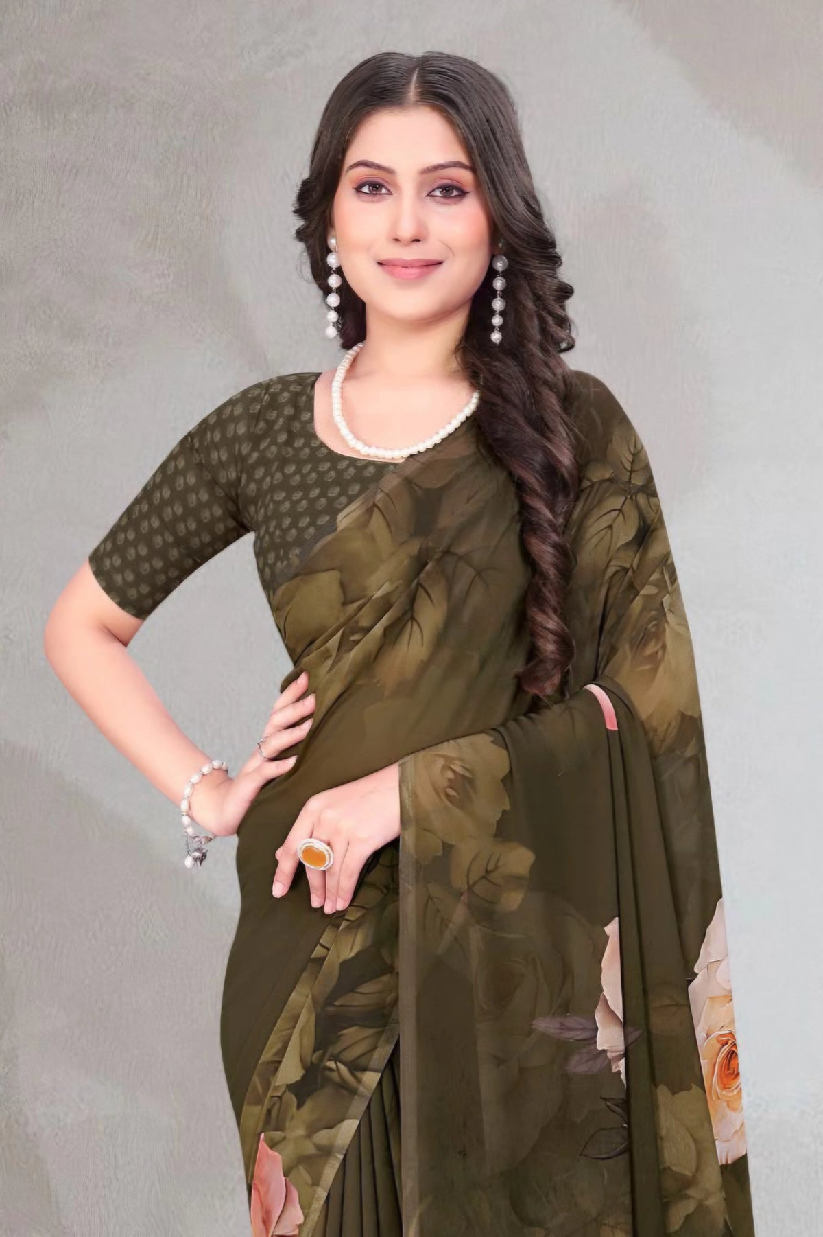 2410 Very Soft Georgette Flower Print Saree