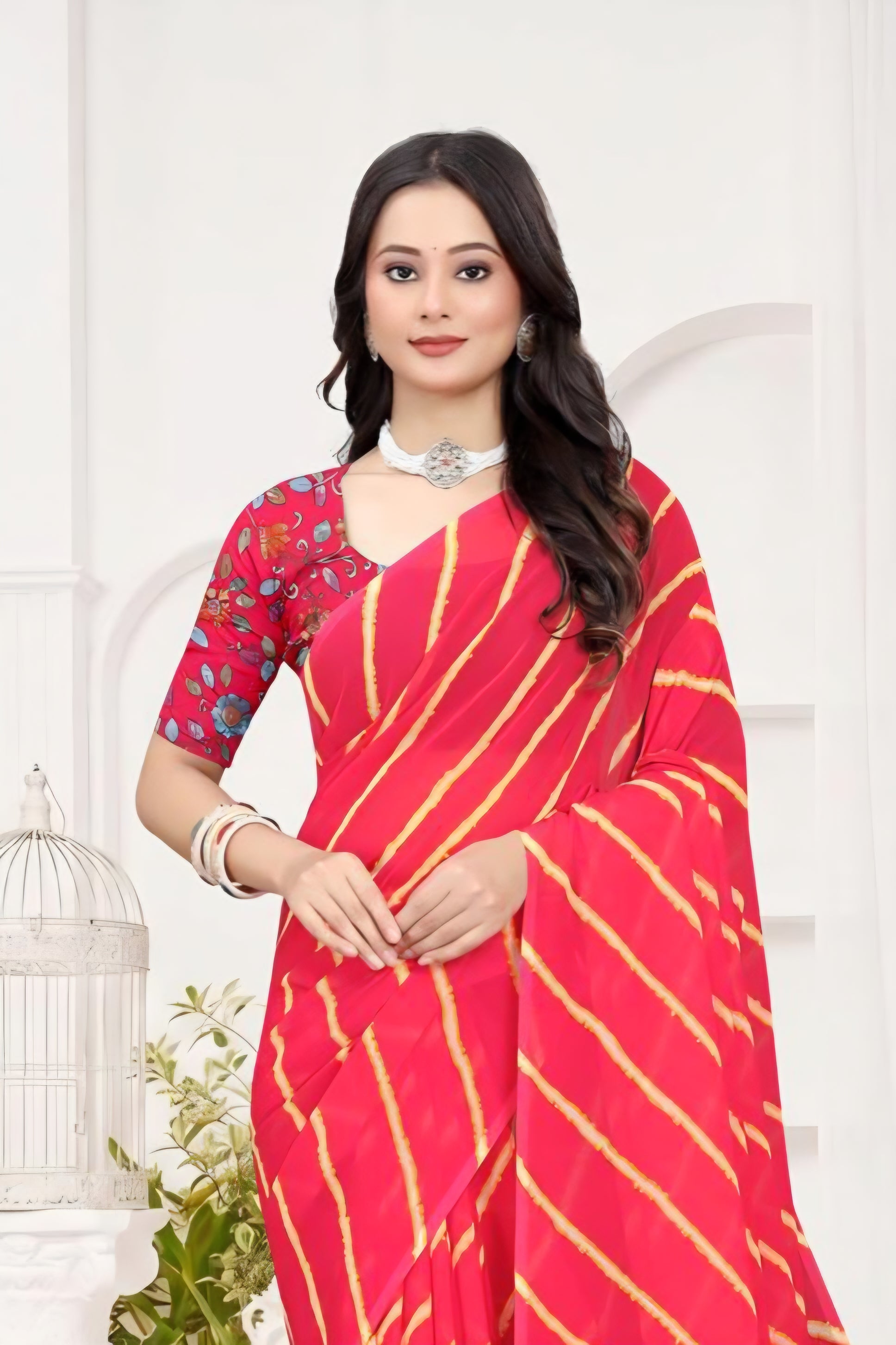 2277 Rajasthani Lehriya Rani Italian Crepe Silk Saree 2281