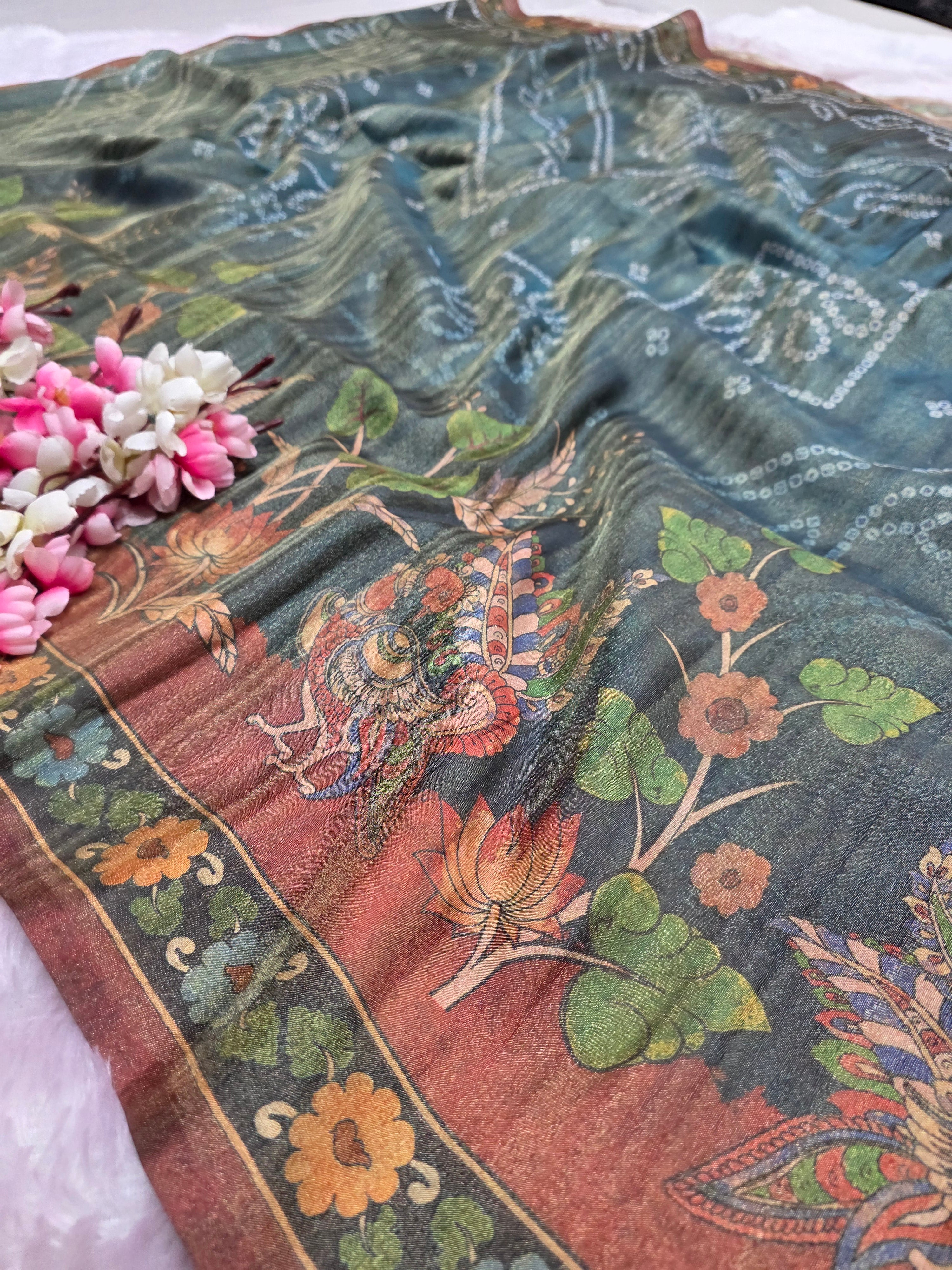 CA0795 Soft Tissue Silk Designer Printed Saree - Blue
