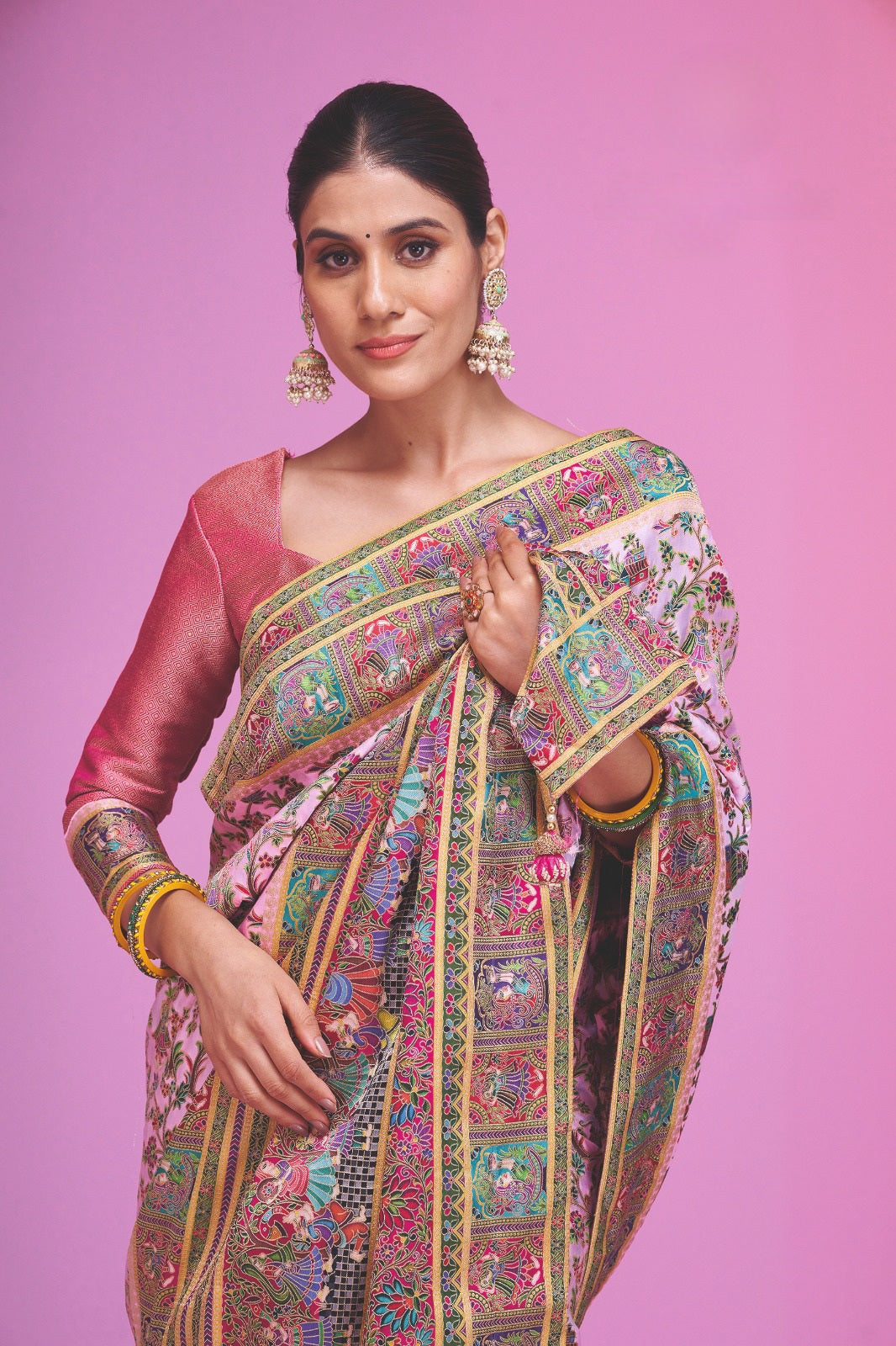 938005 Royal Kashmiri Pashmina Silk Pink Saree with Heavy Blouse