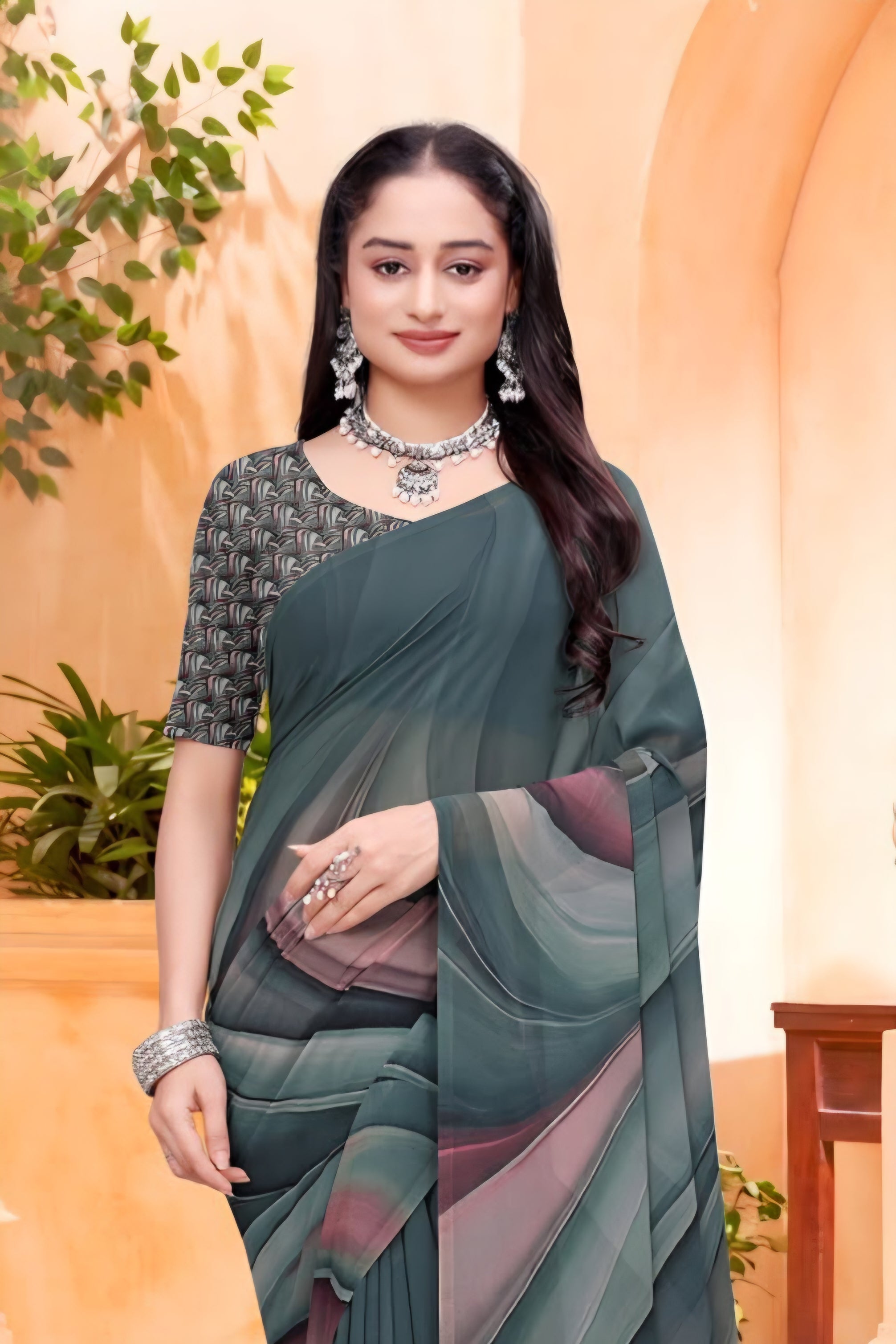 2357 Very Soft Georgette Flower Print Saree