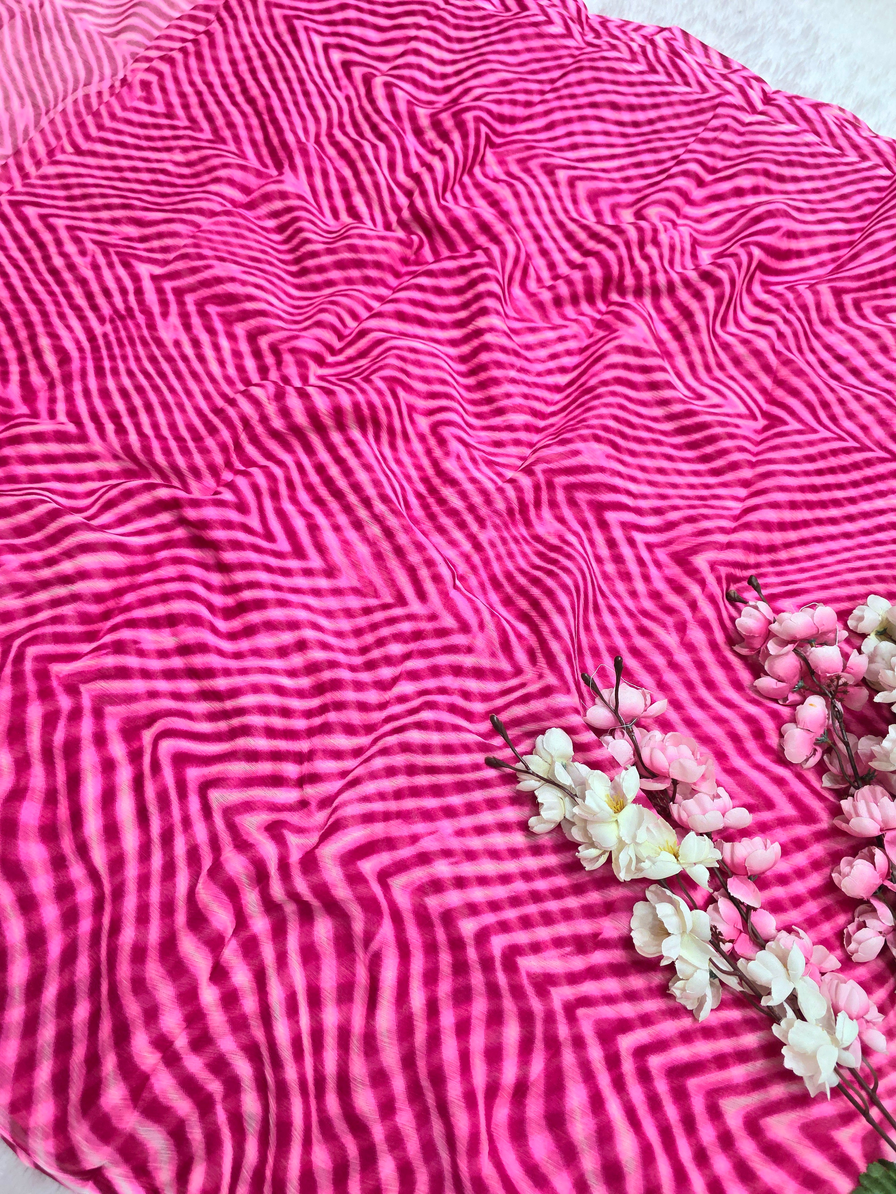 853005 Very Soft and Lightweight Semi Chiffon Lehriya Saree - Pink
