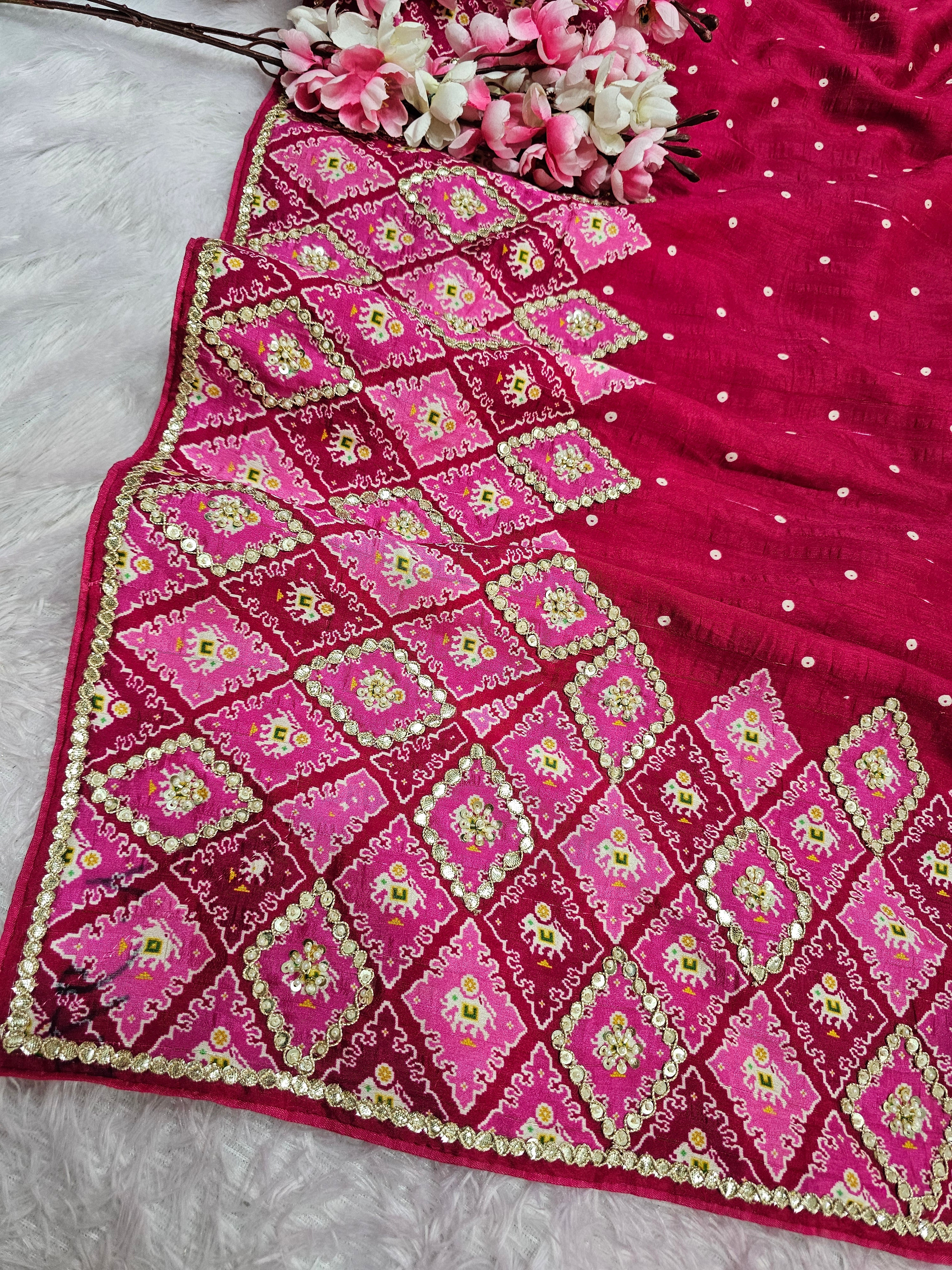 12592 Chitra Special Pure Patola Saree with Rajasthani Gota Patti Work