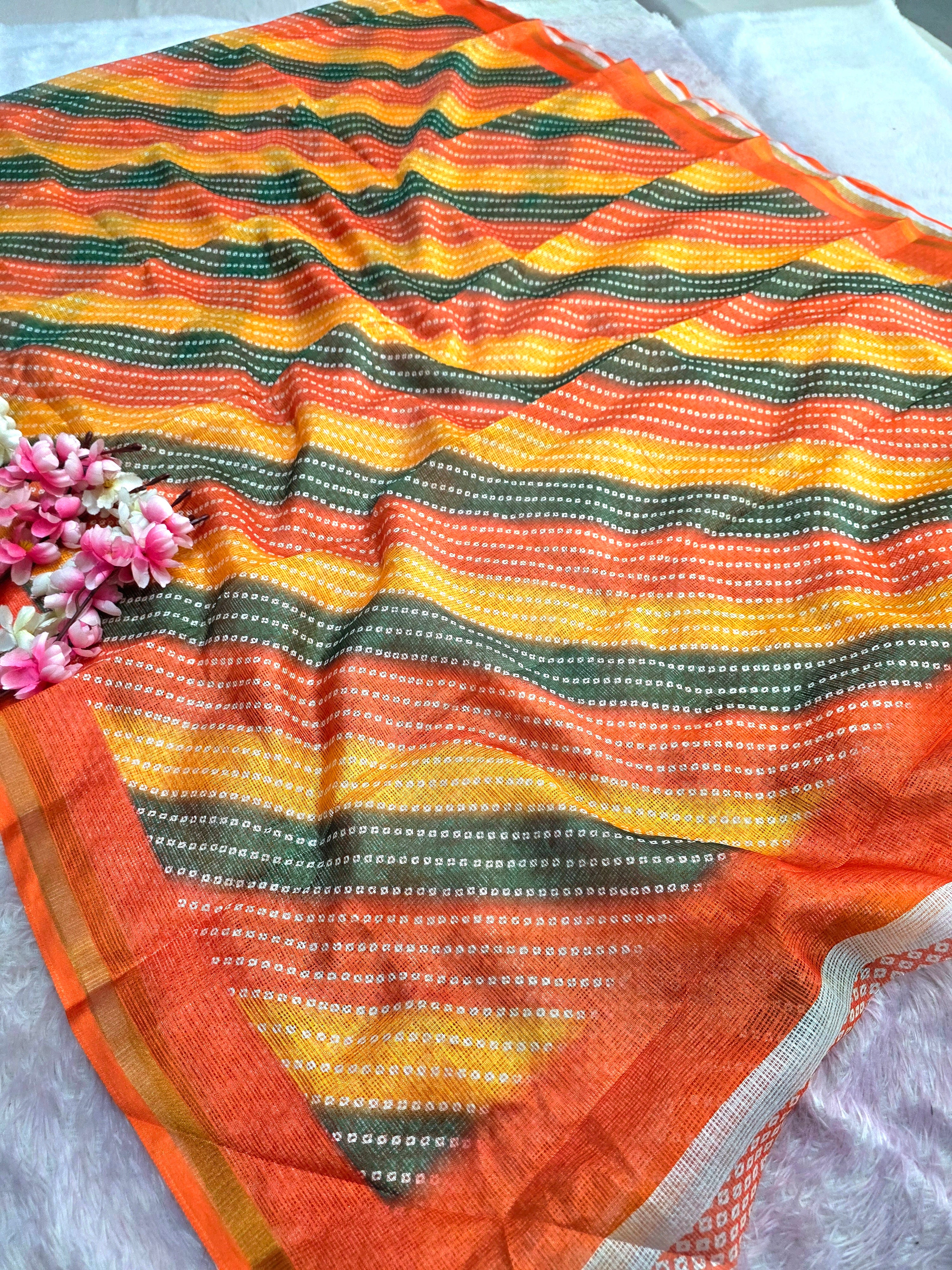 CA0831 Very Light Weight Bandhani Kota Doria Silk Lehriya Saree