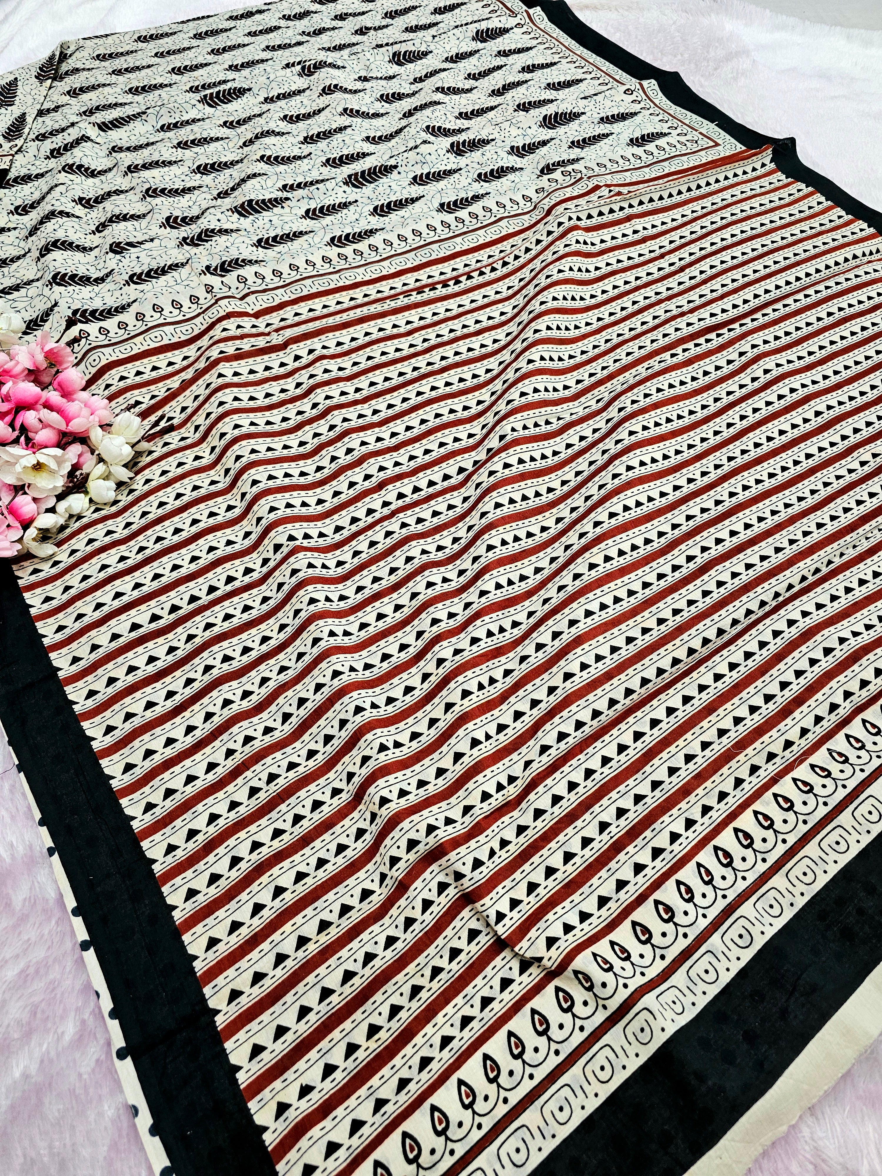 100001 Rajasthani Traditional Pure Malmal Cotton Hand block Printed Saree