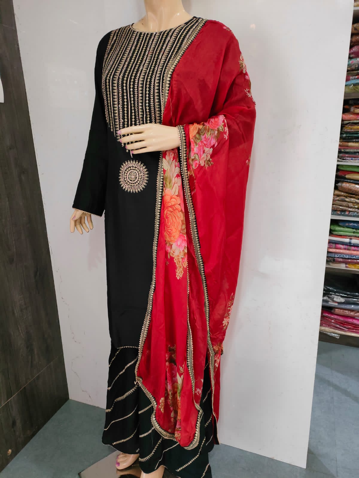 Designer Masleen Kurti With Dupatta And Plazzo