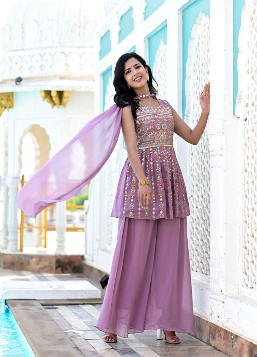 Designer Peplum Dress With Sharara - Chitra Fashions– Chitra Apparels