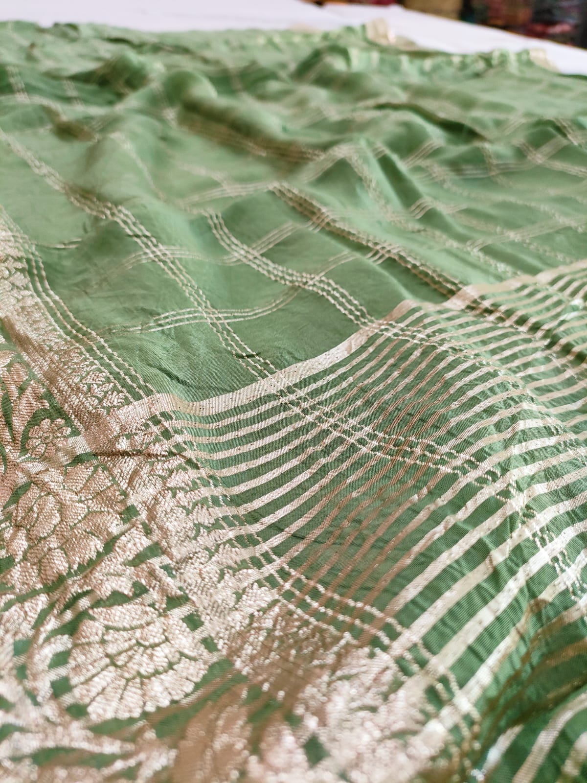 114006 Banarasi Checks Party Wear Saree - Green