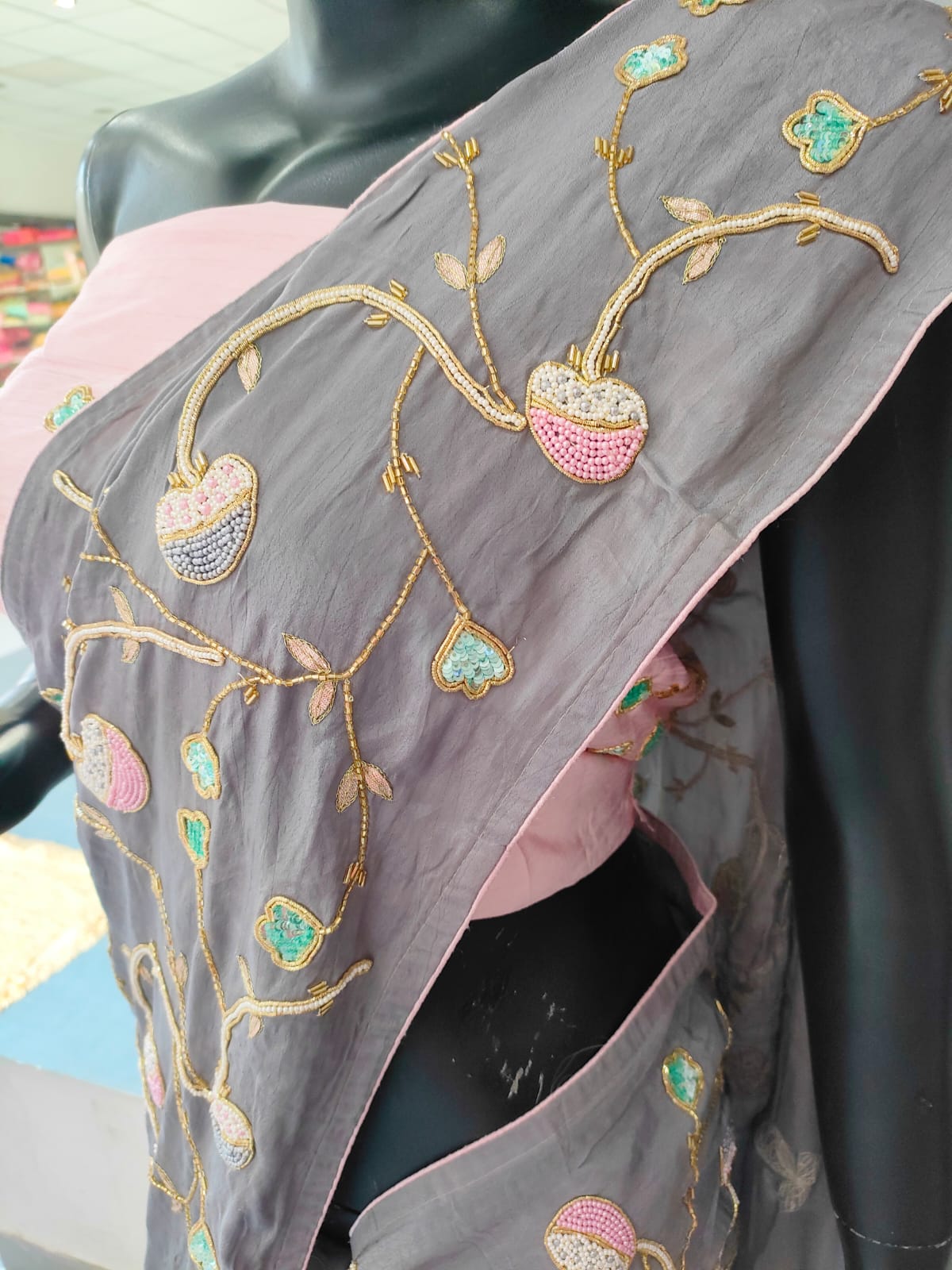 121002 Gray Designer Primum Full Handwork Saree