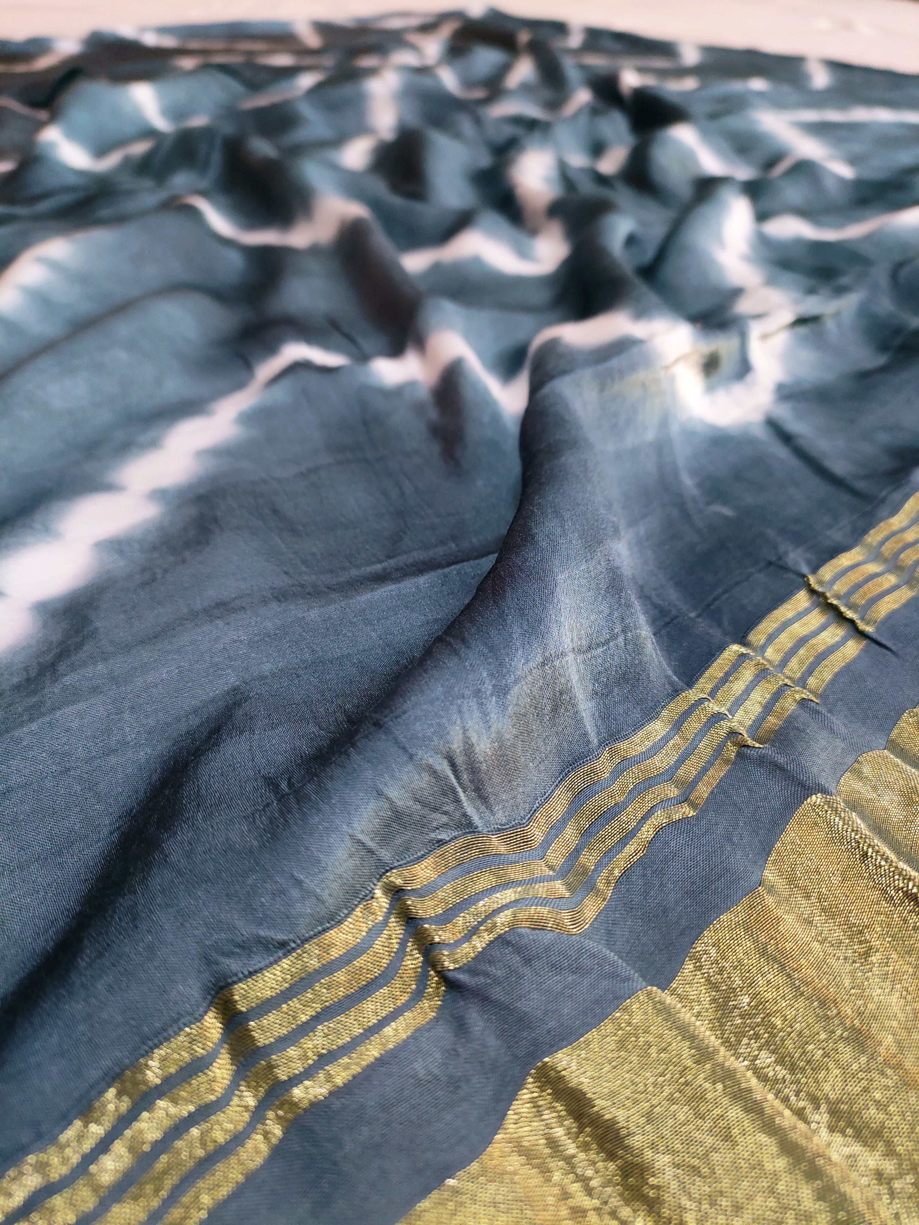 381001 Pure Gajji Silk Hand Dye Dupatta - Gray