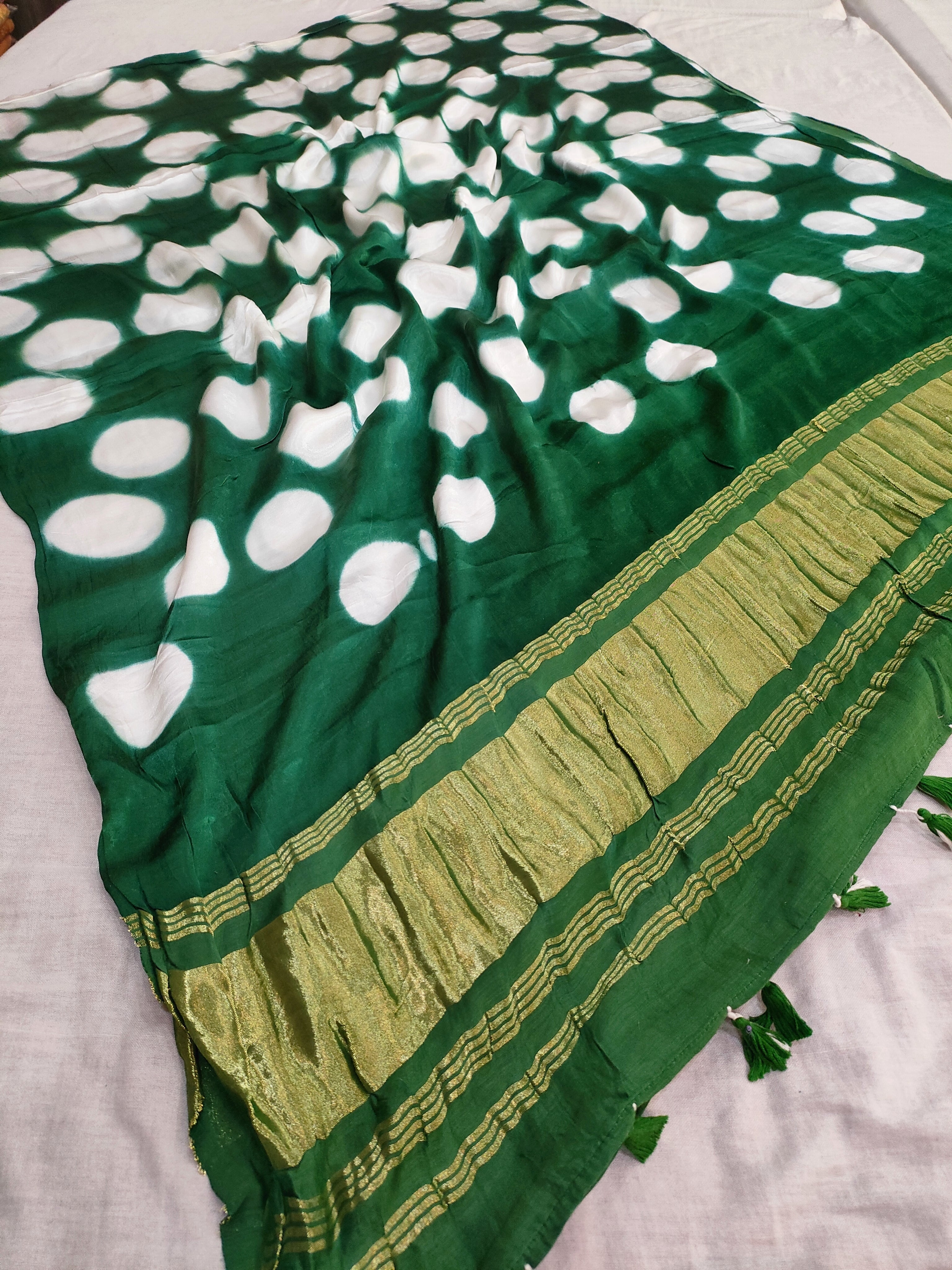 381002 Pure Gajji Silk Hand Dye Dupatta - Green