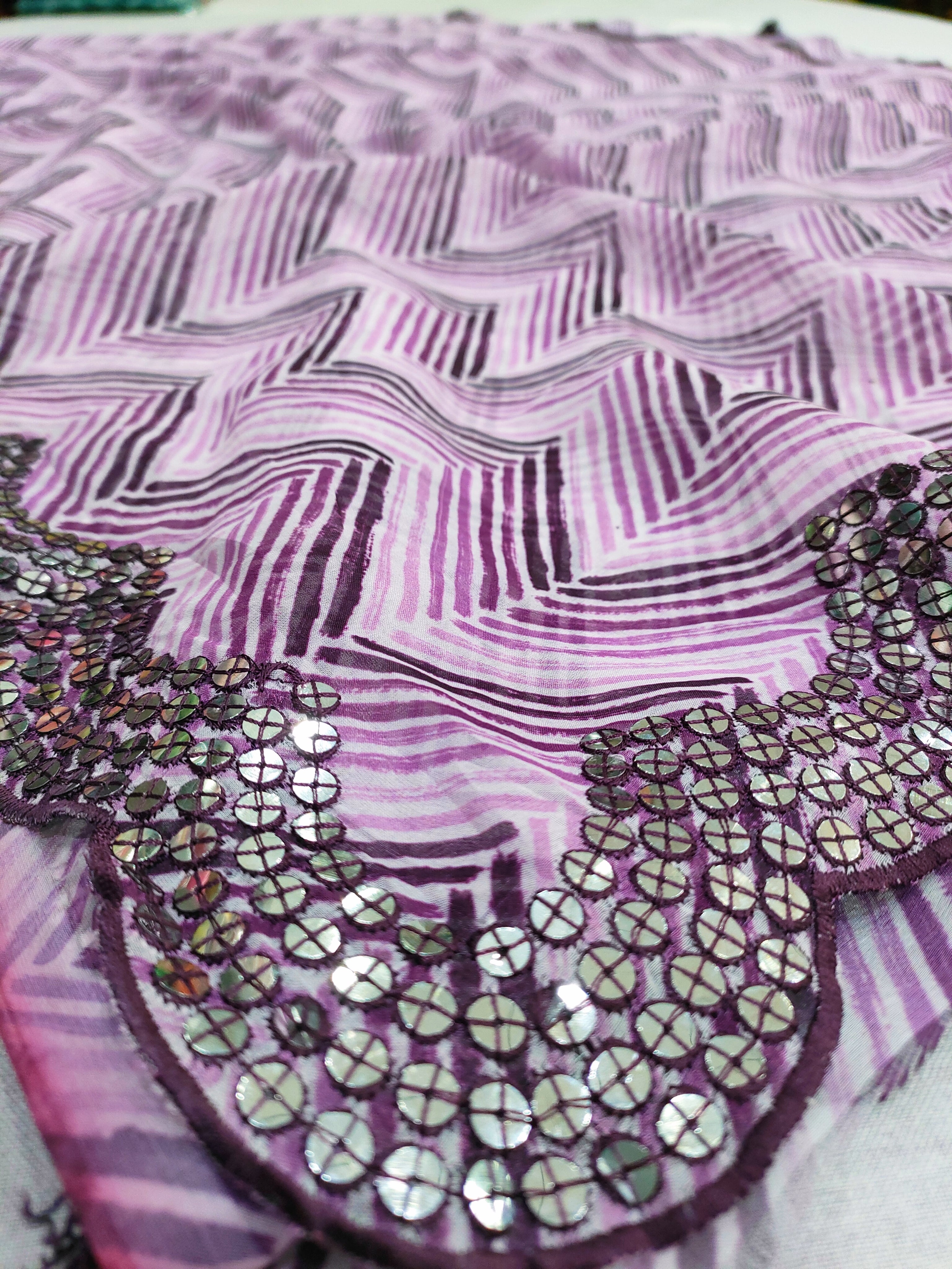 140001 Designer Saree with Cut Work and Mirror work