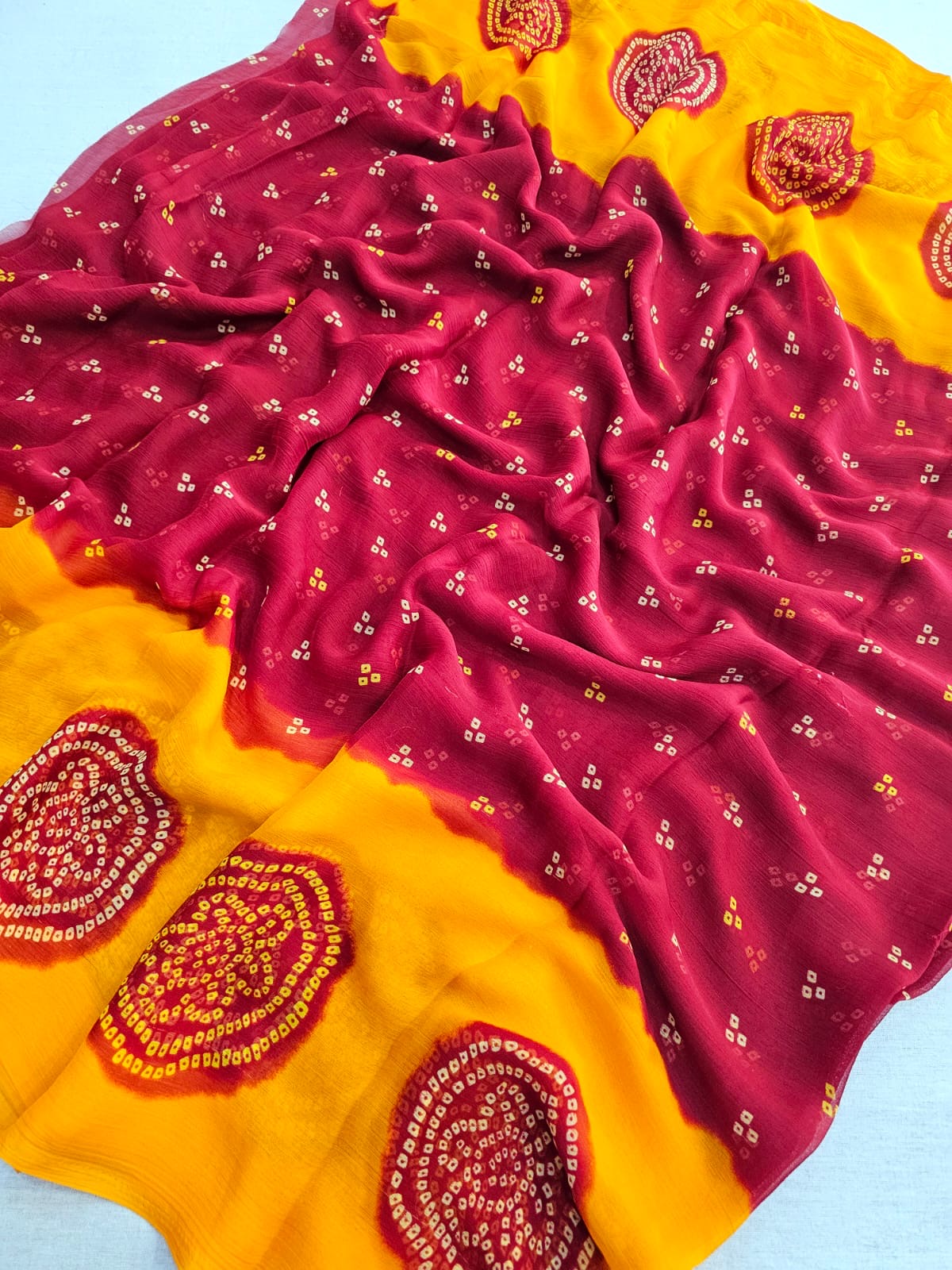 751003 Chitra Special Rajwadi Bandhani Chiffon Saree - Maroon