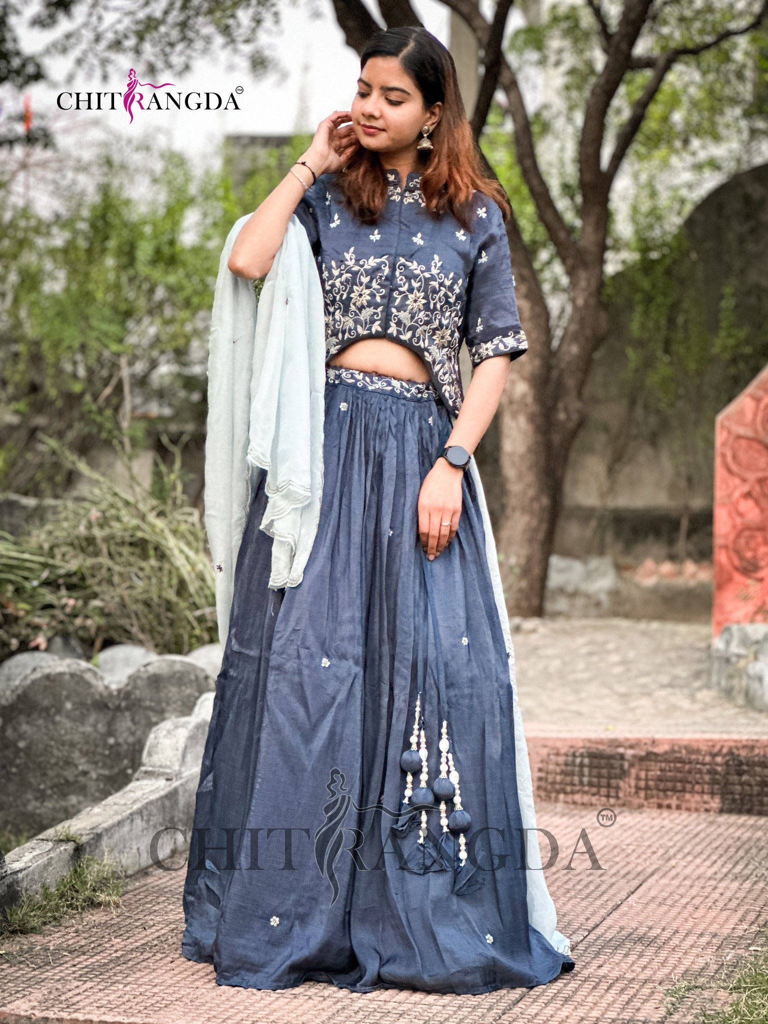 9842 Premium Crepe Silk Designer Indo-Western Dress with beautiful Zardozi Work