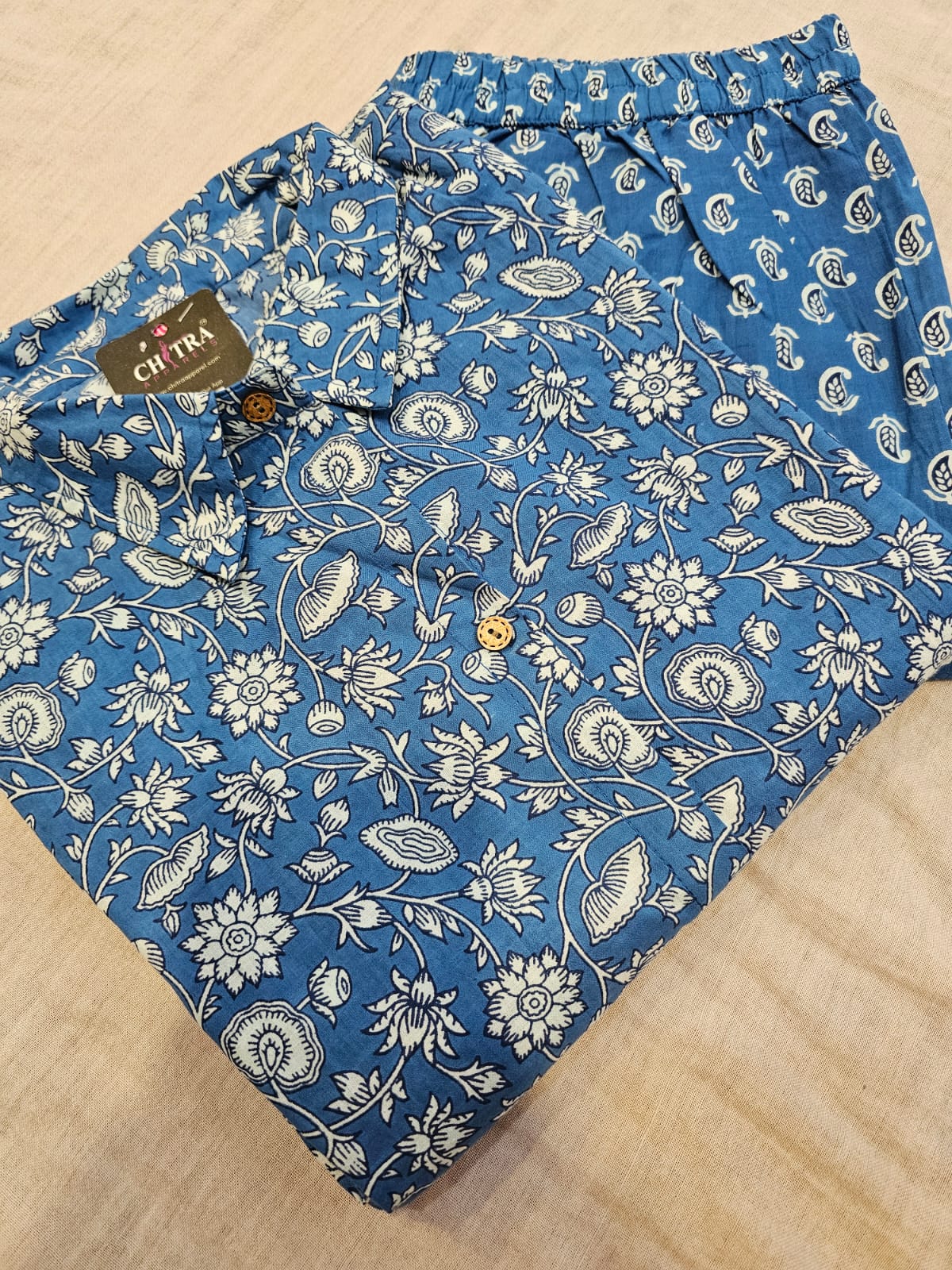 875005 Pure Cotton Hand Printed Sleave Less Co-Ord Set - 733006