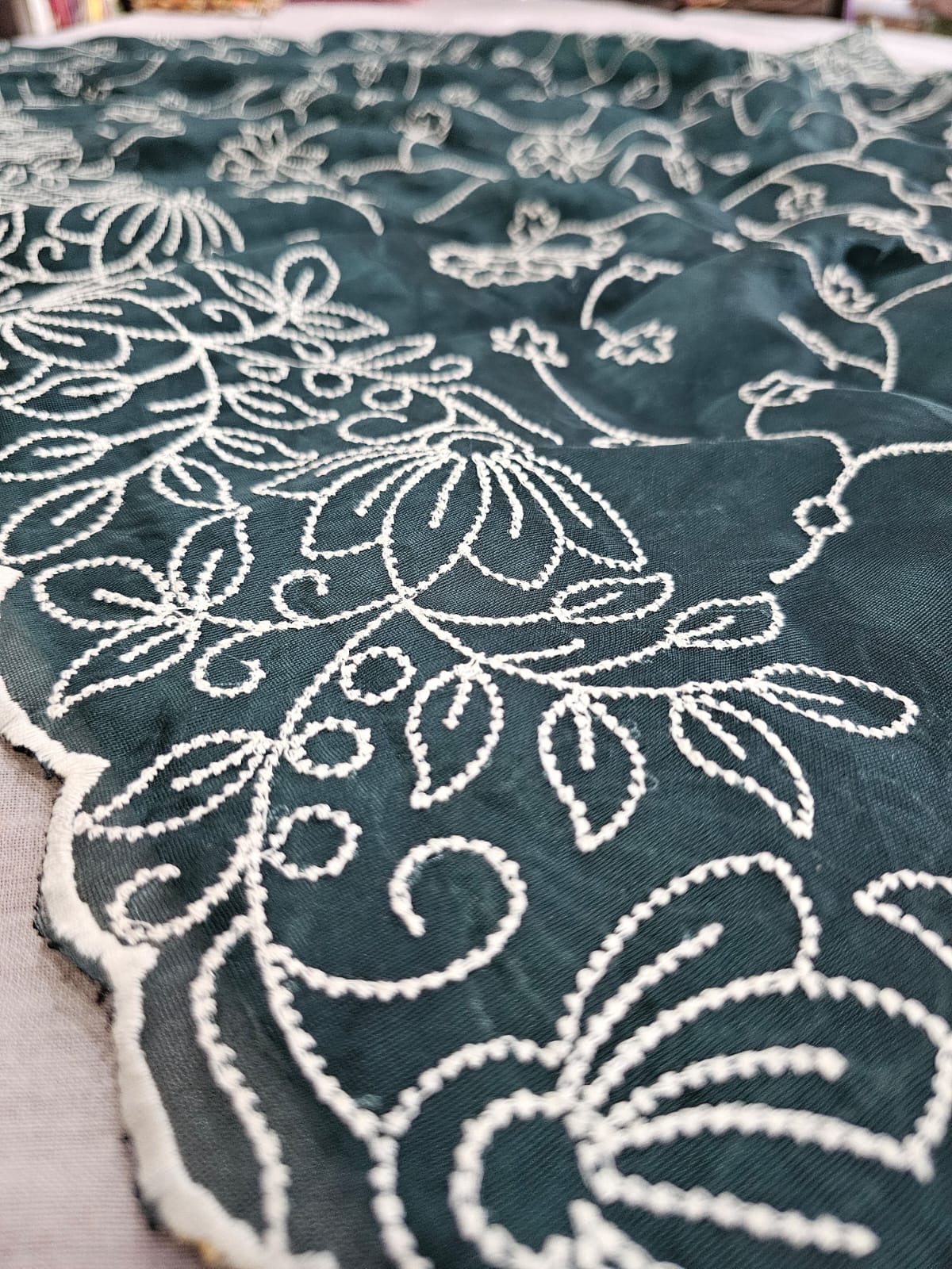 779002 Fancy Designer Semi Party Wear Thread Work Saree - Bottle Green (665003)