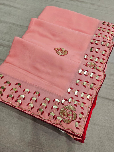 647006 डिज़ाइनर मसलिन सिल्क साड़ी डिज़ाइनर वर्क के साथ - गुलाबी 