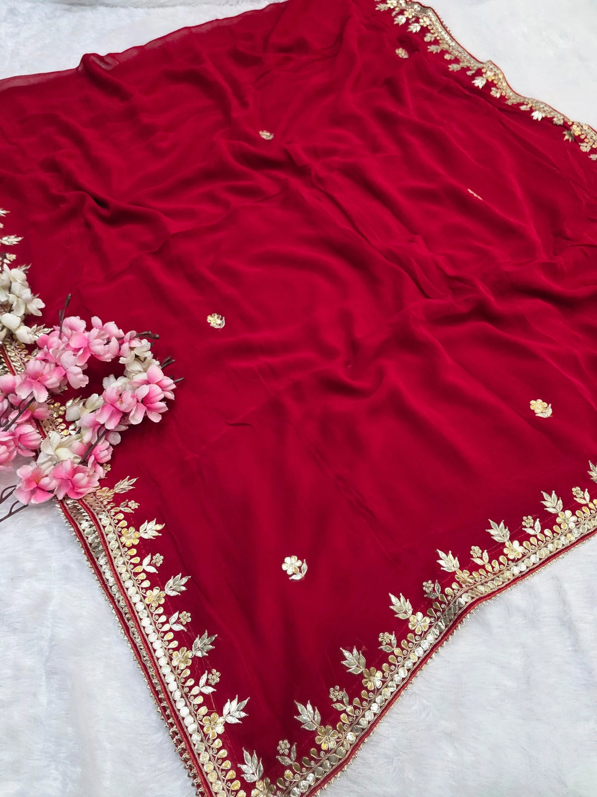 CA1567B Rajasthani Special Gota patti Work Georgette Saree - Red