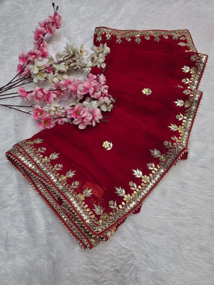 CA1567B Rajasthani Special Gota patti Work Georgette Saree - Red