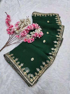 CA1567B Rajasthani Special Gota patti Work Georgette Saree - Green