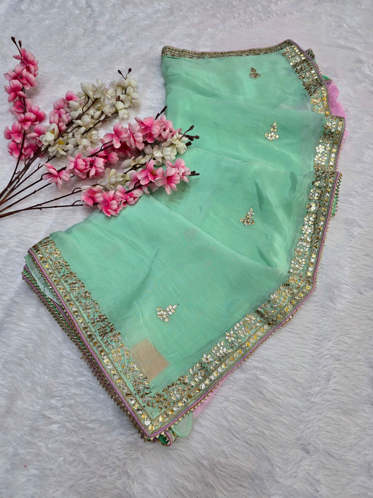 CA1567B Rajasthani Special Gota patti Work Chinon Silk Saree