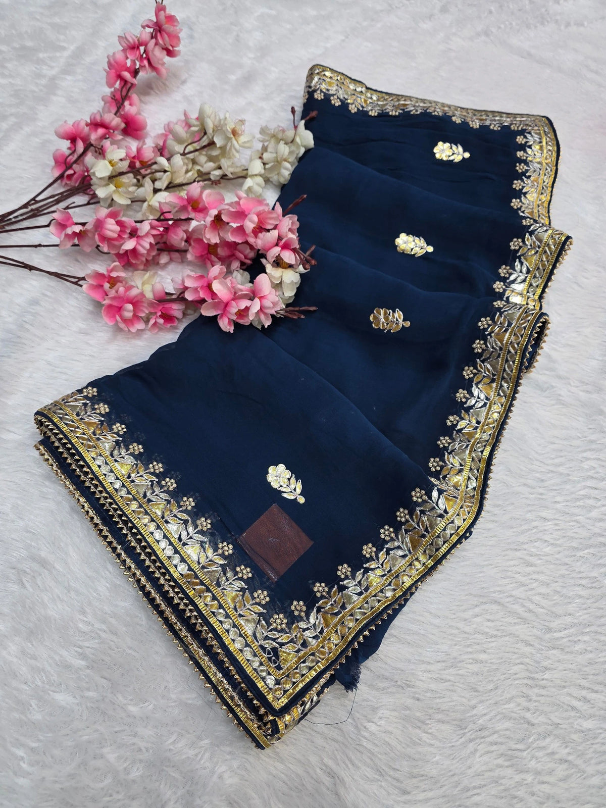 CA1567E Rajasthani Special Gota patti Work Georgette Saree - Blue