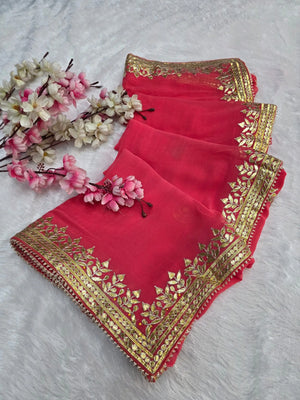 CA1566B Rajasthani Special Gota patti Work Georgette Saree