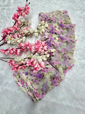 644001 Exclusive Chiffon Flower Print Saree - Purple