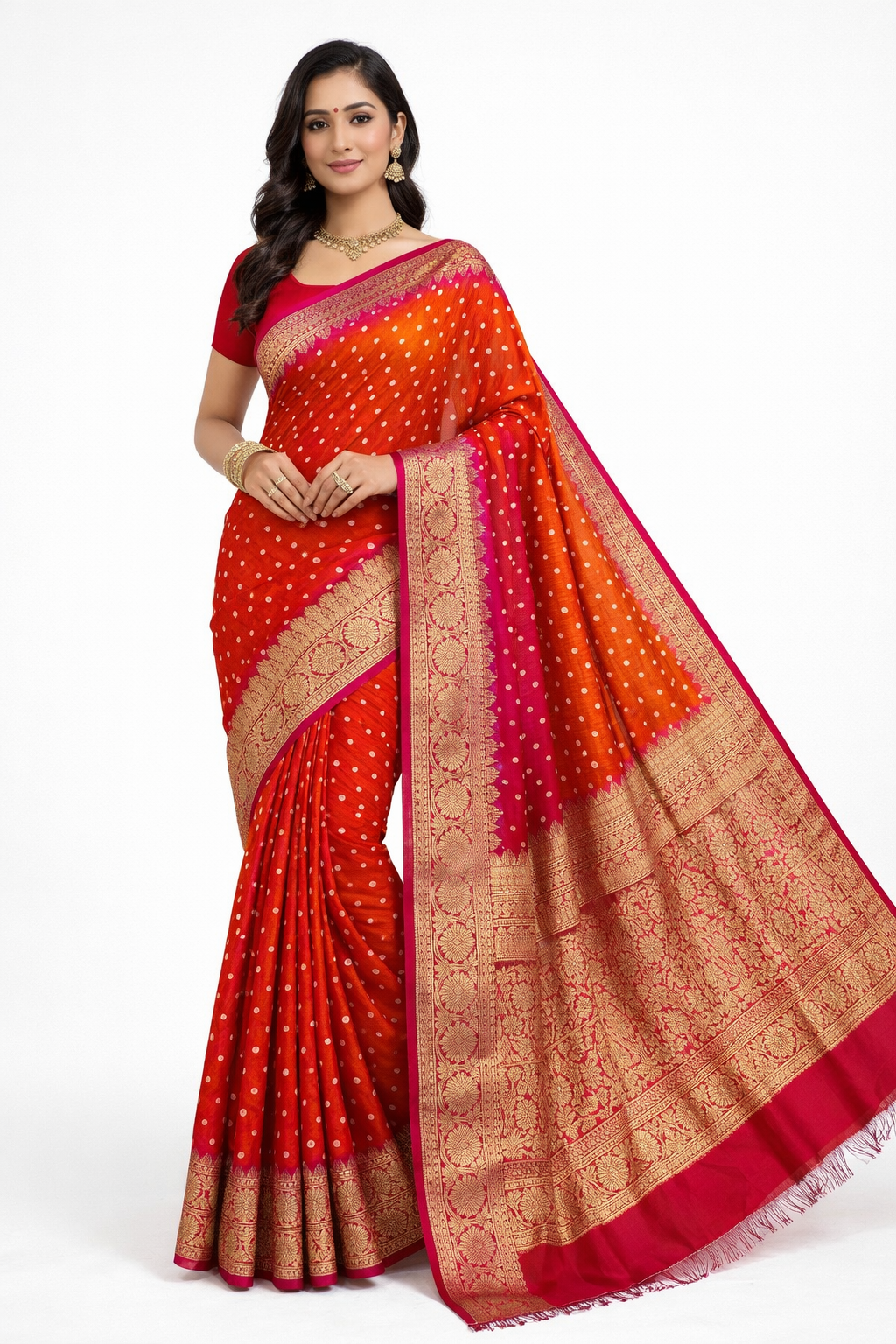 101803 Traditional Bandhani Shaded Color Saree with Banarasi Weaving Pallu and Border