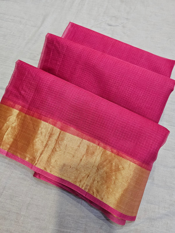 738008 Pure Kota Doria Silk Plain Saree with 3" Zari Border