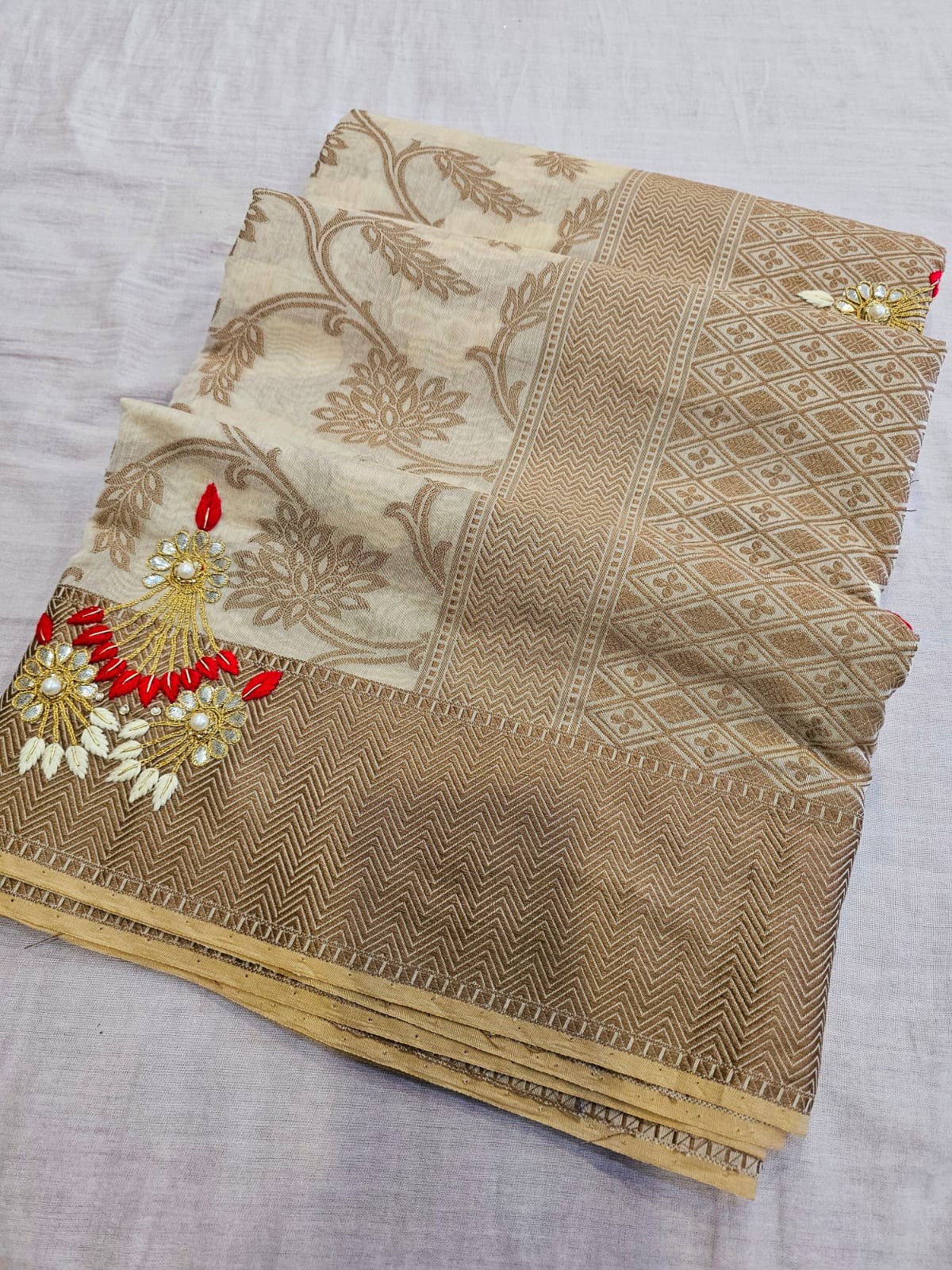 721006 Most Different Resham Weaving Pure Chanderi Cotton Saree With Hand Embroidery