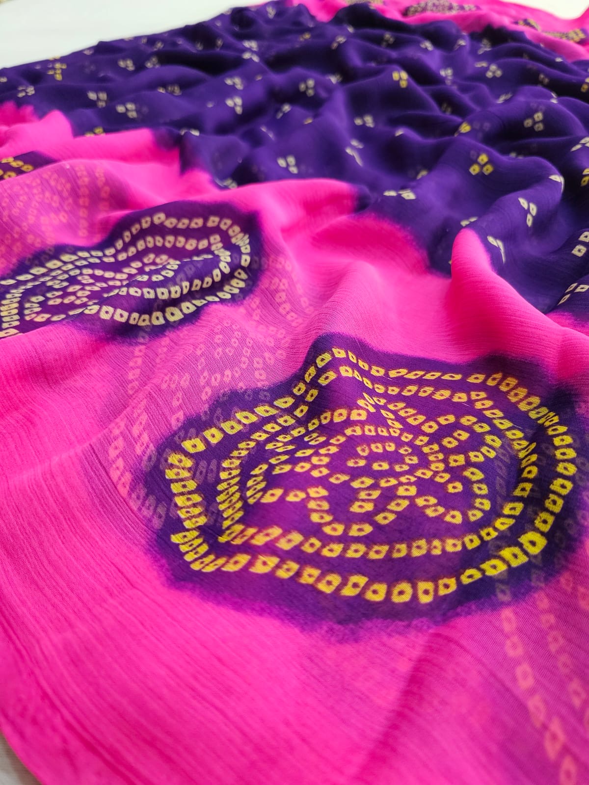 751003 Chitra Special Rajwadi Bandhani Chiffon Saree - Purple