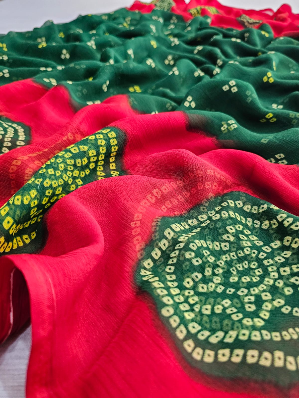 751003 Chitra Special Rajwadi Bandhani Chiffon Saree - Green