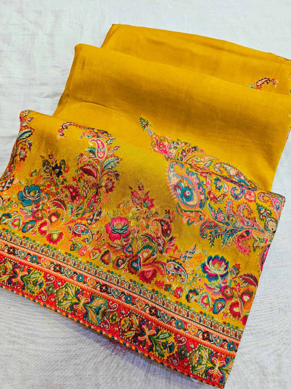 703005 Exclusive Pashmina Kashmiri Work Pure Kashmiri Dola Silk Saree