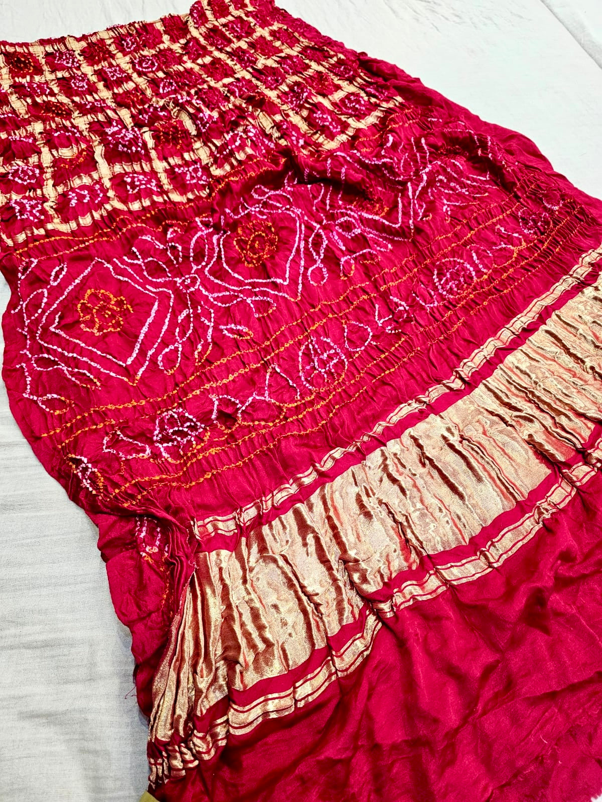 C75002 Premium Ghatchola Hand Bandhani Gajji Silk Saree - Red