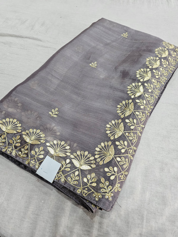 511001 Jillmil Silk Saree with Heavy Zari and Zircon Handwork - Lavender