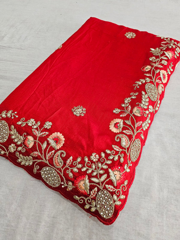 511003 Semi Dola Silk Saree with Heavy Zari and Zircon Handwork 499011